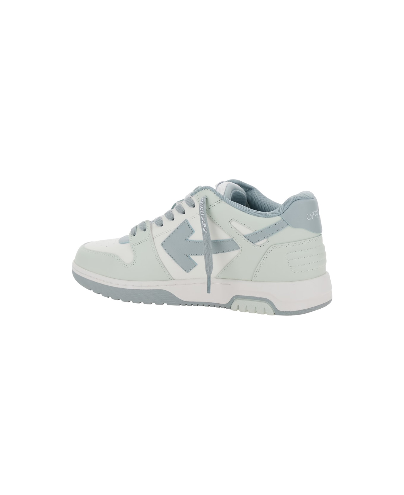 Off-White 'out Of Office' Light Blue Low Top Sneakers With Arrow Motif And Zip-tie Tag In Leather Man - GREYISH GREEN