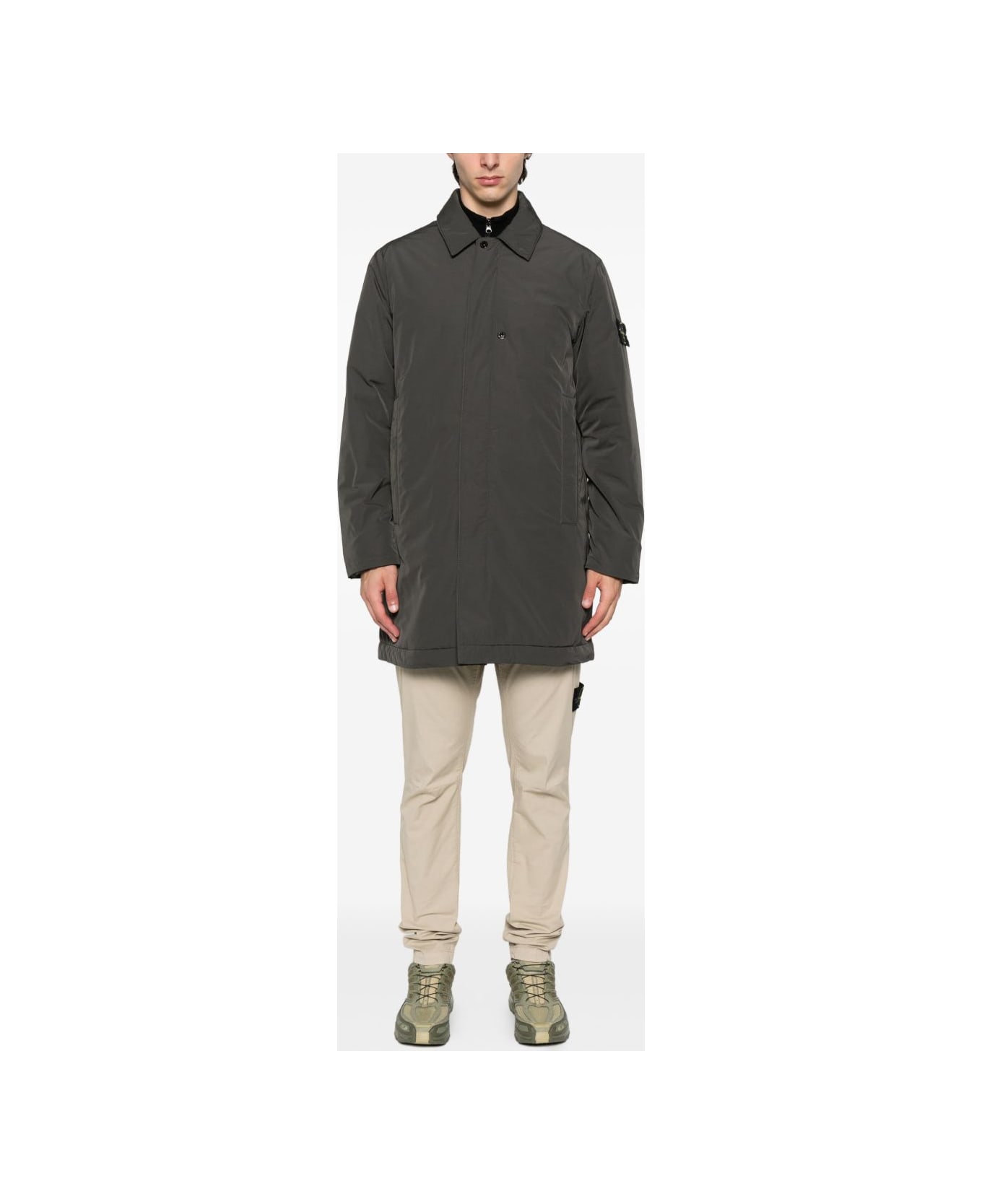 Stone Island Coat With Buttons - Green