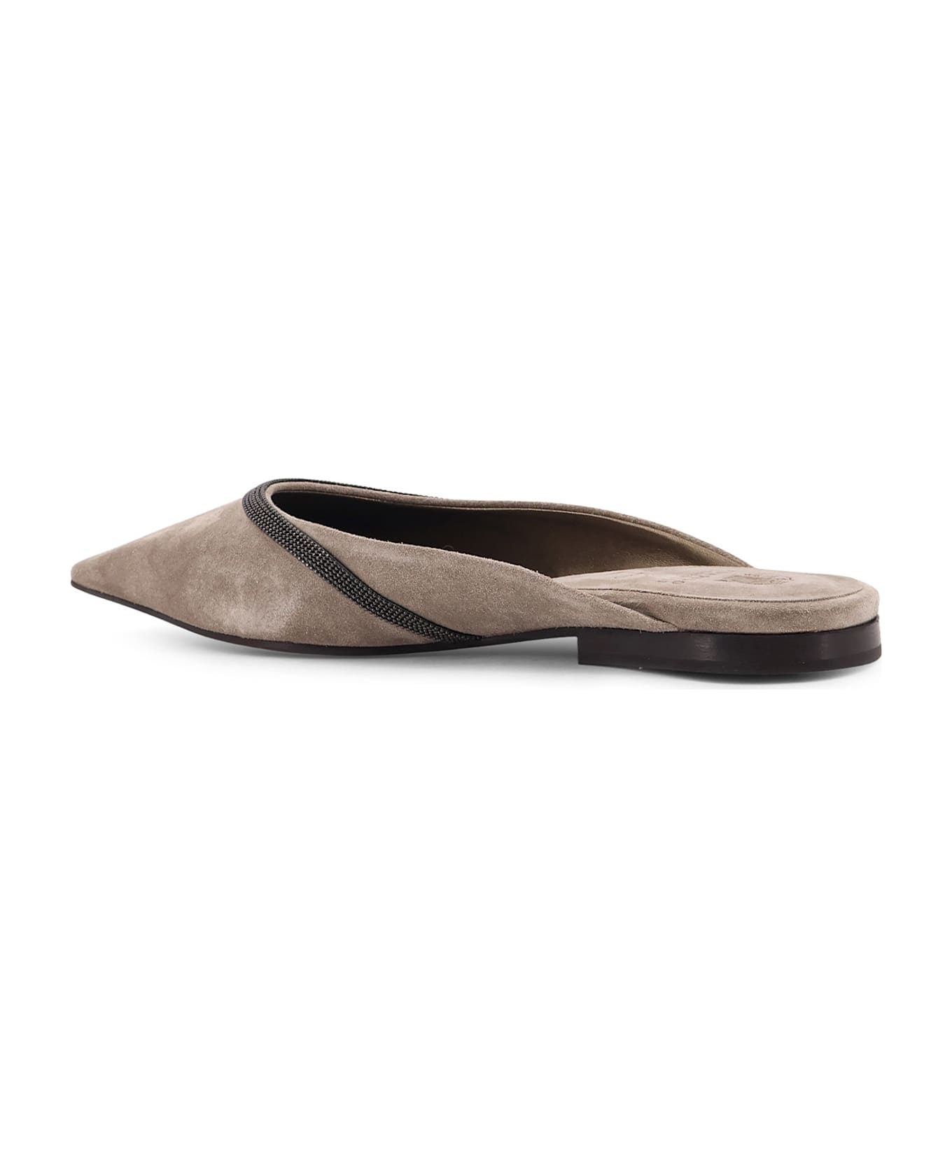 Brunello Cucinelli Suede Mule With Monili Detail - Grey
