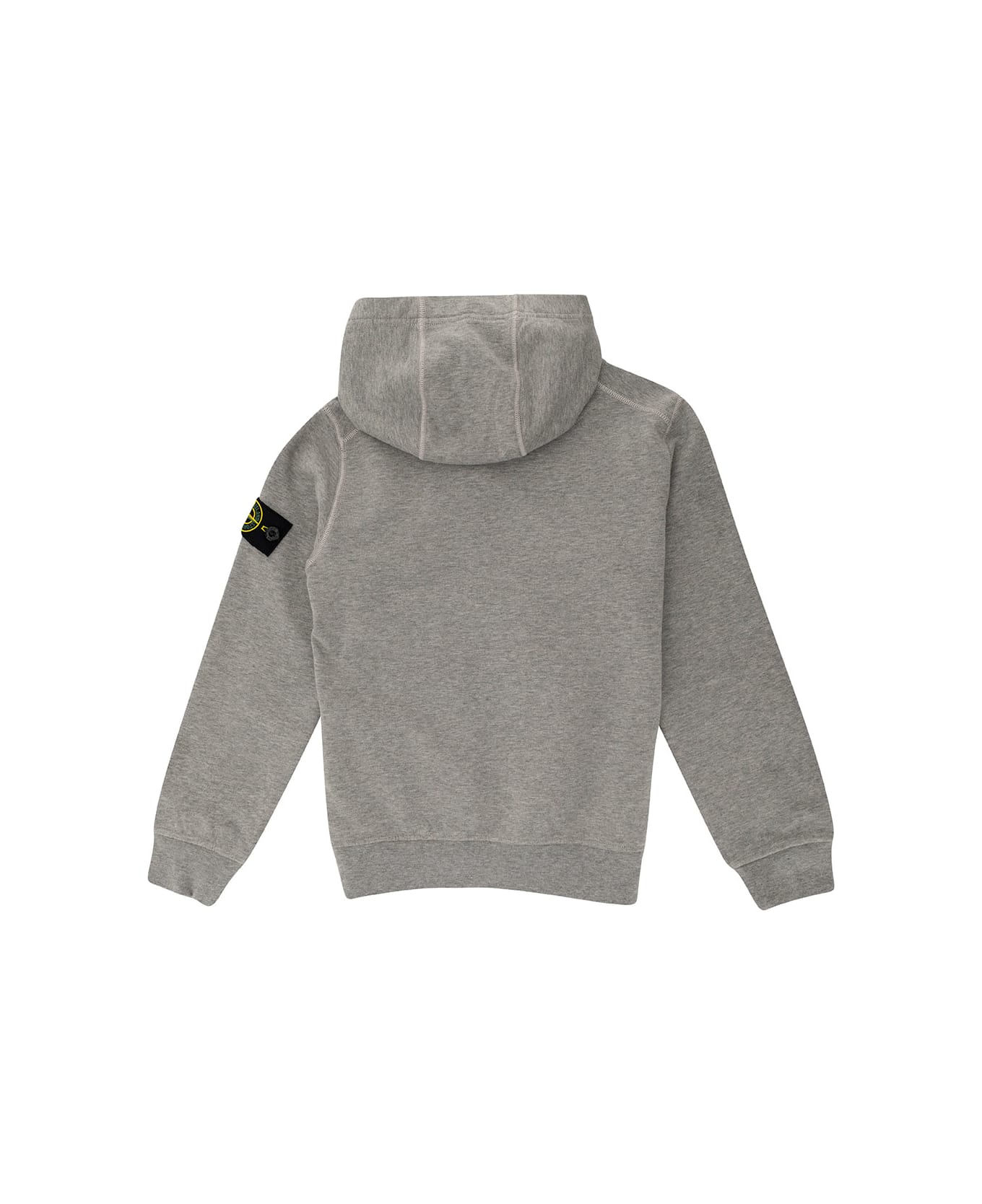 Stone Island Junior Grey Hoodie With Logo Patch In Cotton Boy - Grey ニットウェア＆スウェットシャツ