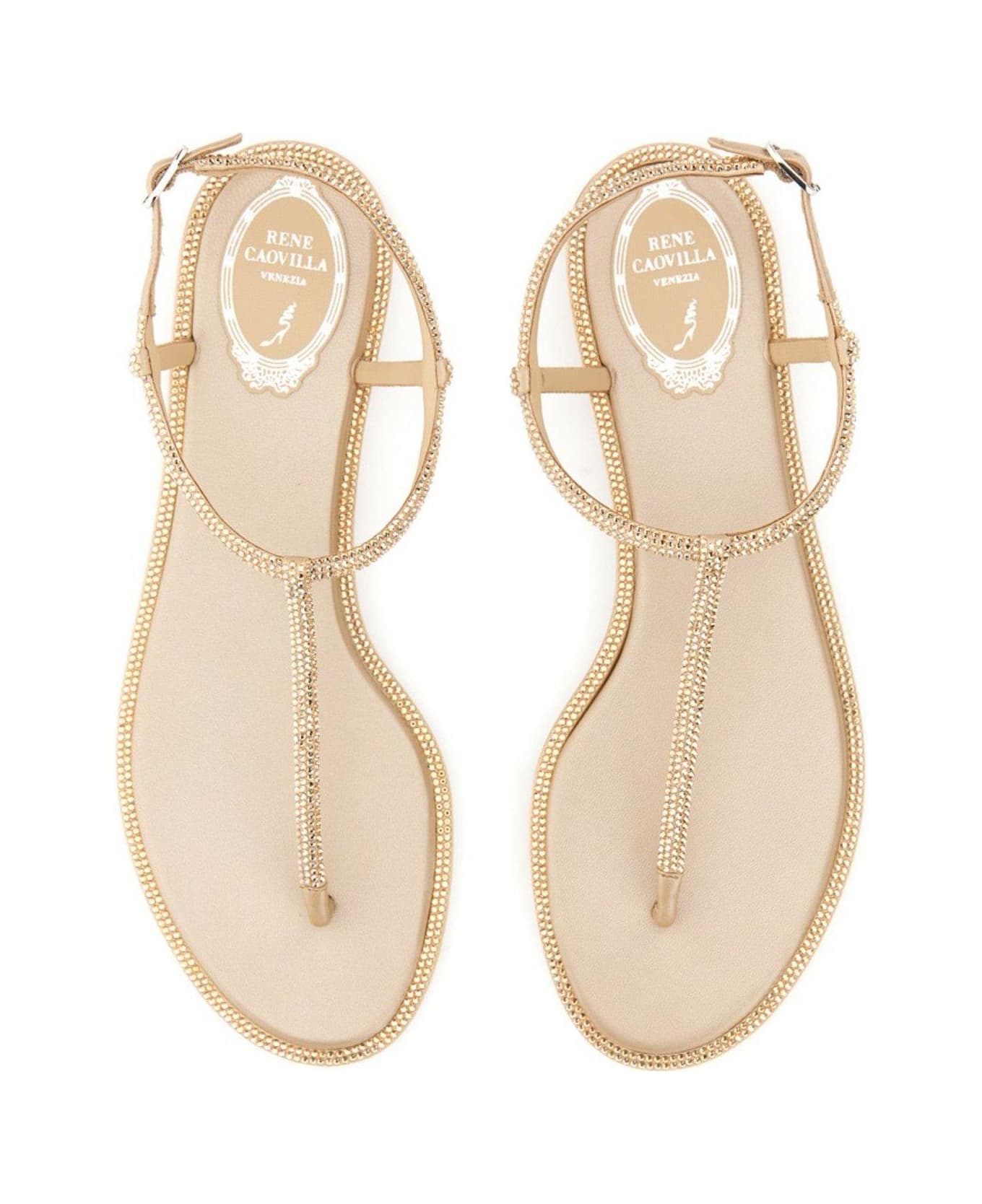 René Caovilla Diana Embellished Thong Sandals - Beige