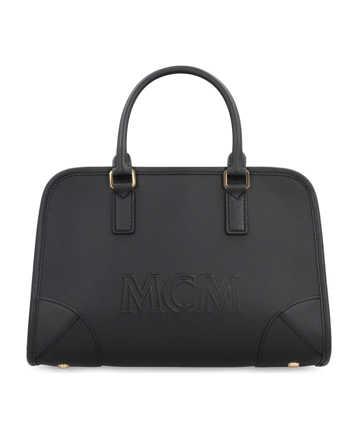 MCM Aren Boston Leather Handbag - black