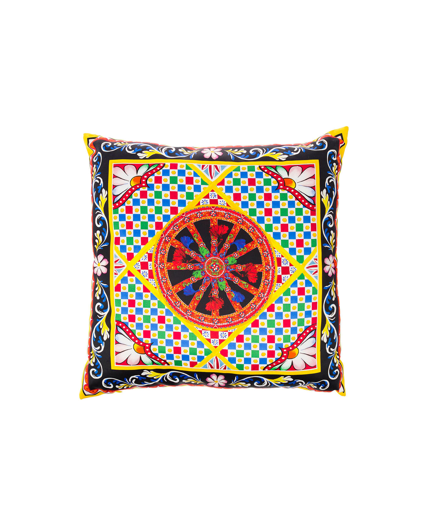 Dolce & Gabbana Multicolor Small Cushion With Carretto Foulard Print In Duchesse Cotton Dolce & Gabbana - Multicolor