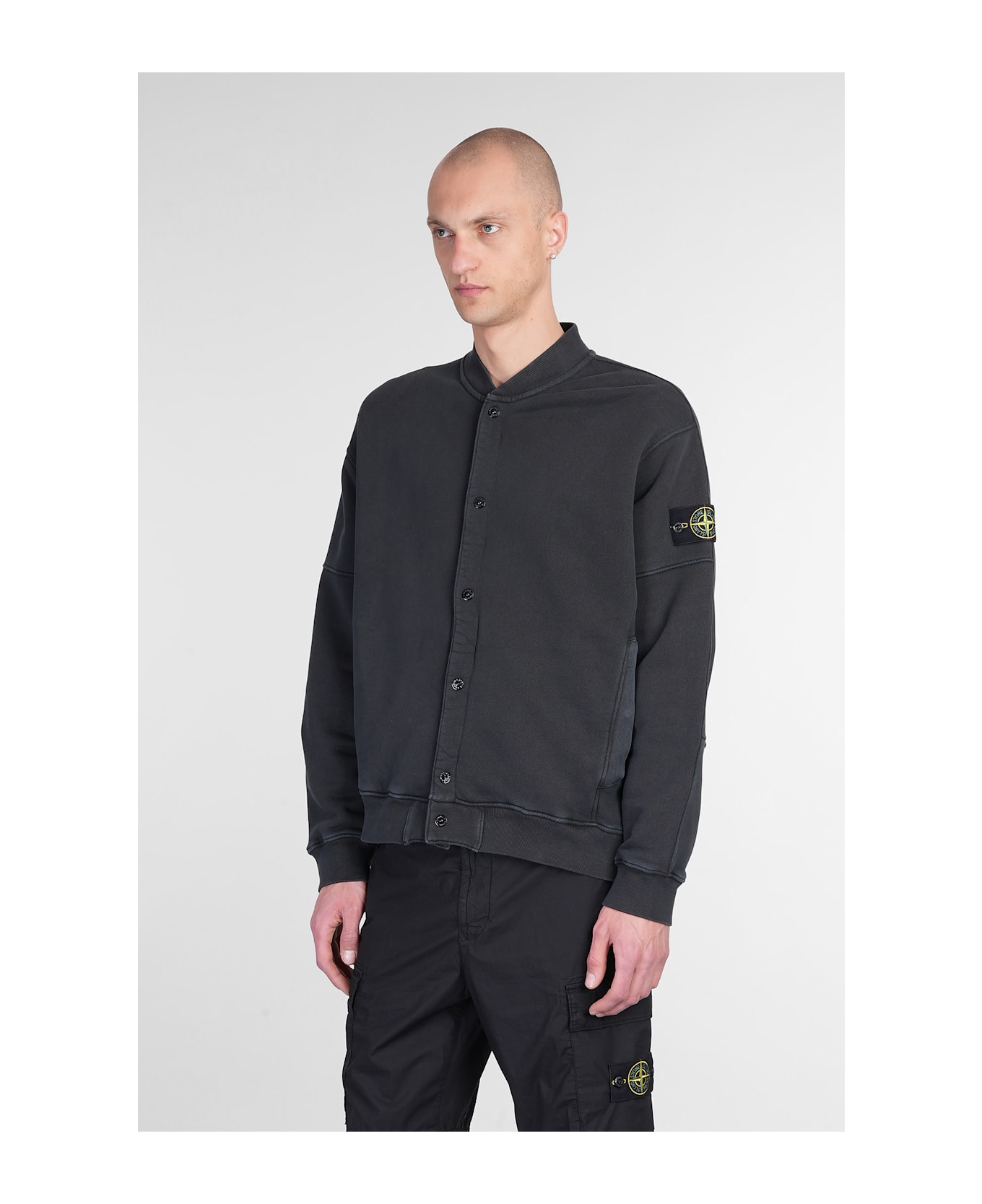 Bomber Jacket In Black Cotton - Thumbnail 5