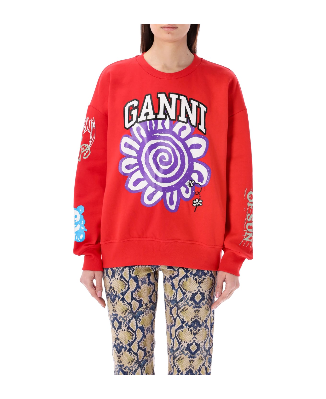 Ganni Flower Sweatshirt - RED