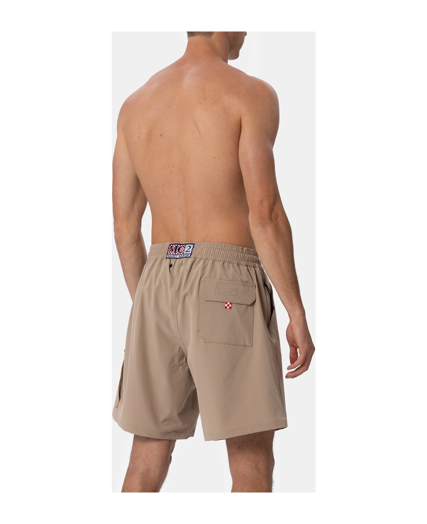 MC2 Saint Barth Man Beige Comfort Travel Swim Shorts - WHITE