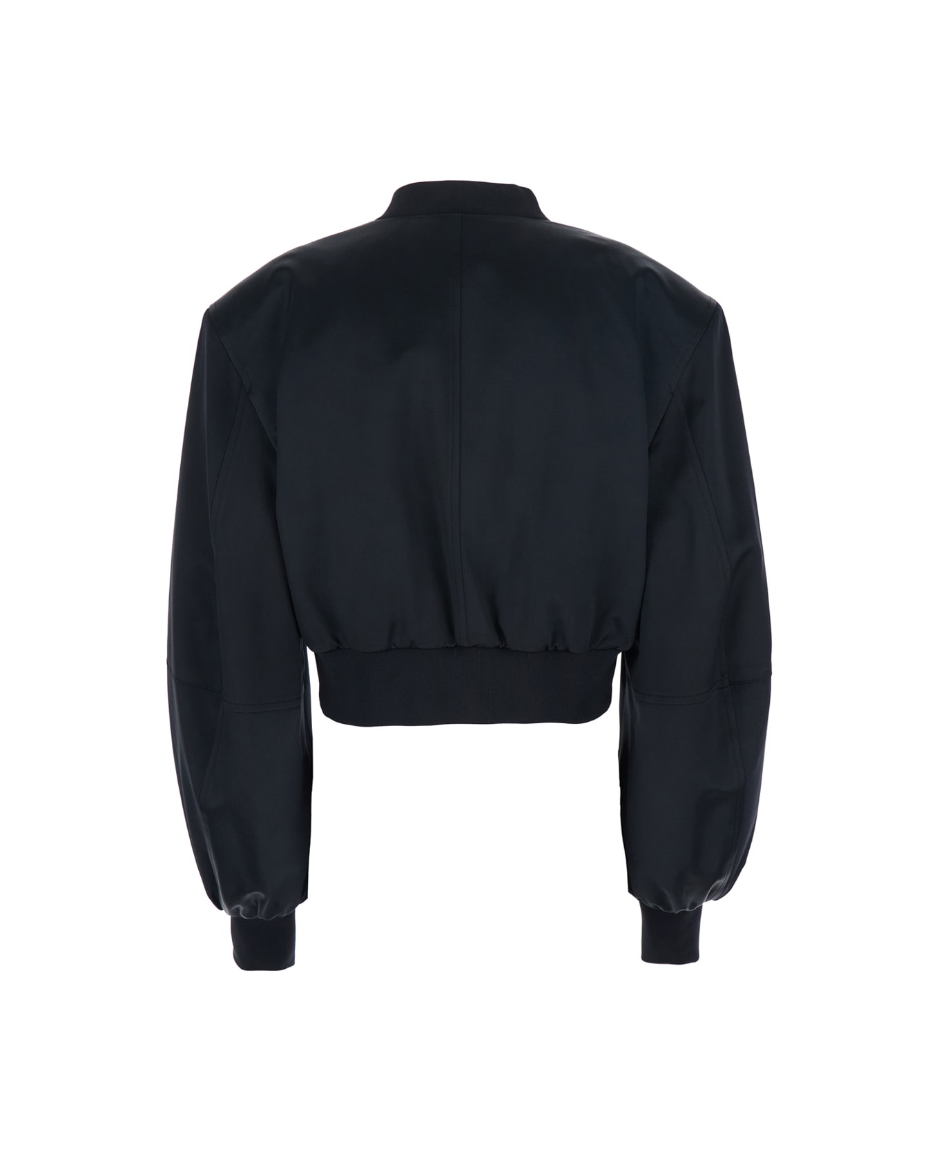 The Attico Black Cropped Bomber Jacket With Tonal Logo Lettering Embroidery On The Front In Viscose Woman - Black