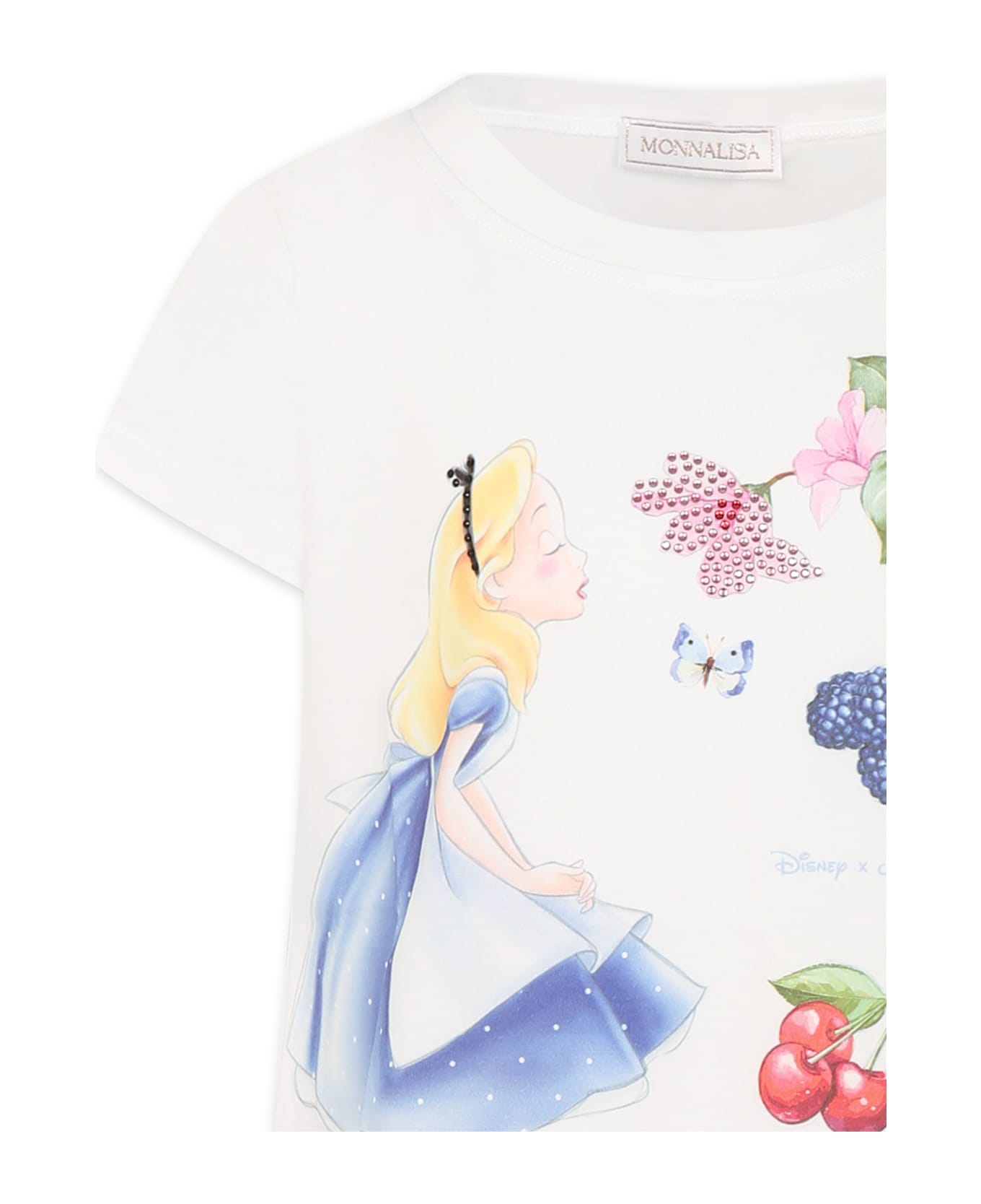 Monnalisa Maxi White T-shirt For Girl With Alice In Wonderland - White