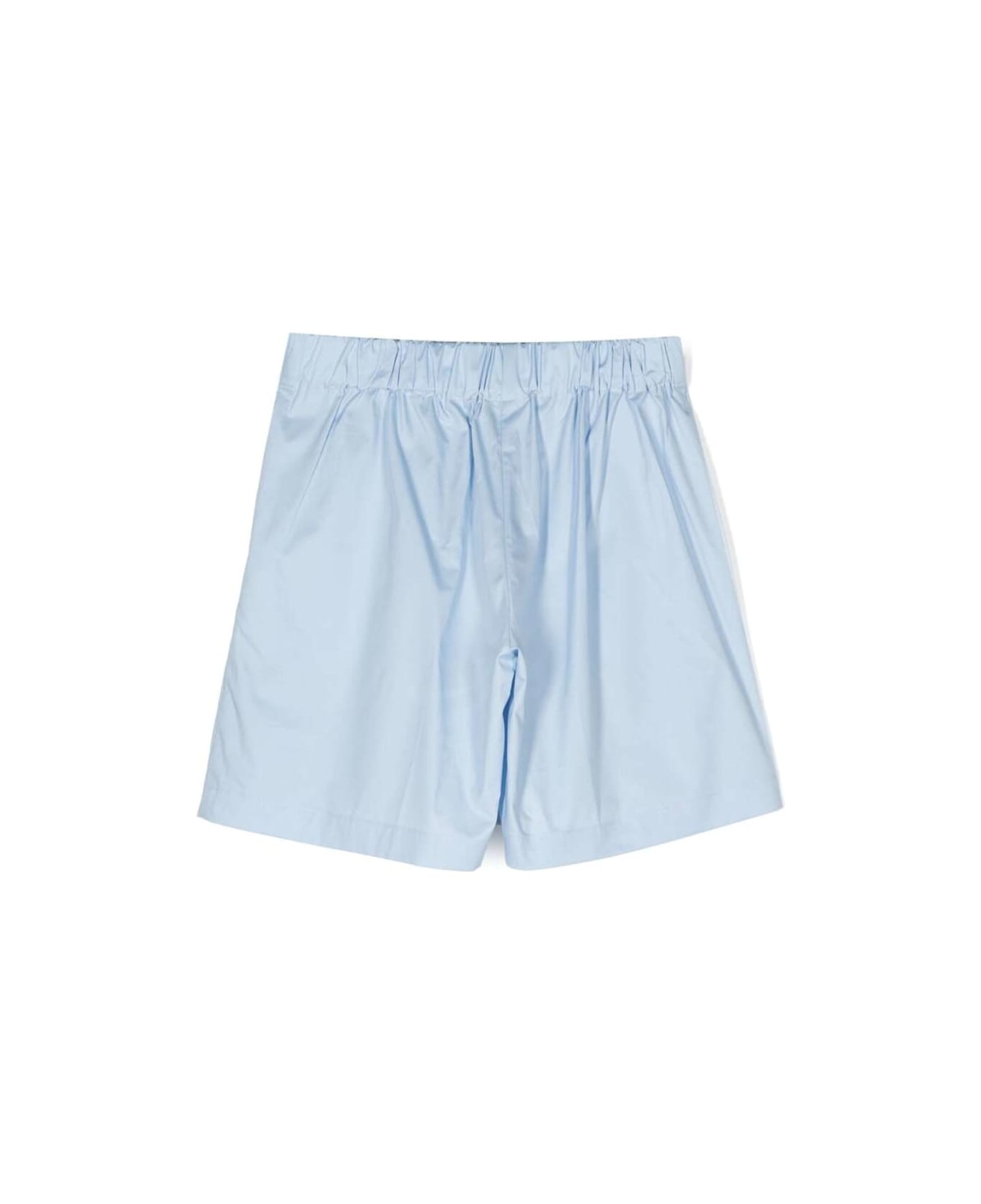 Il Gufo Light Blue Shorts With Elastic Waistband In Stretch Cotton Girl - Light blue