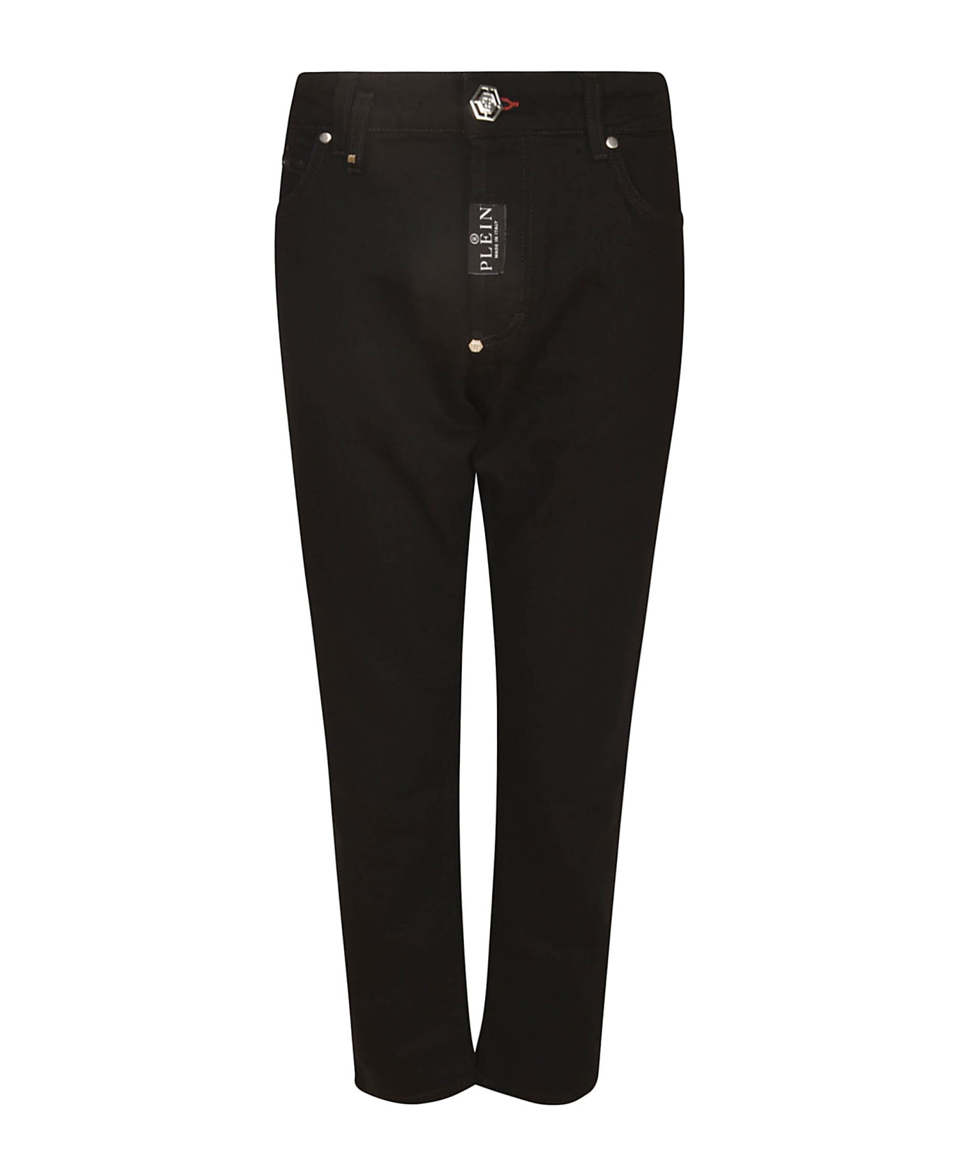 Philipp Plein Logo Fitted Buttoned Jeans - Black ボトムス