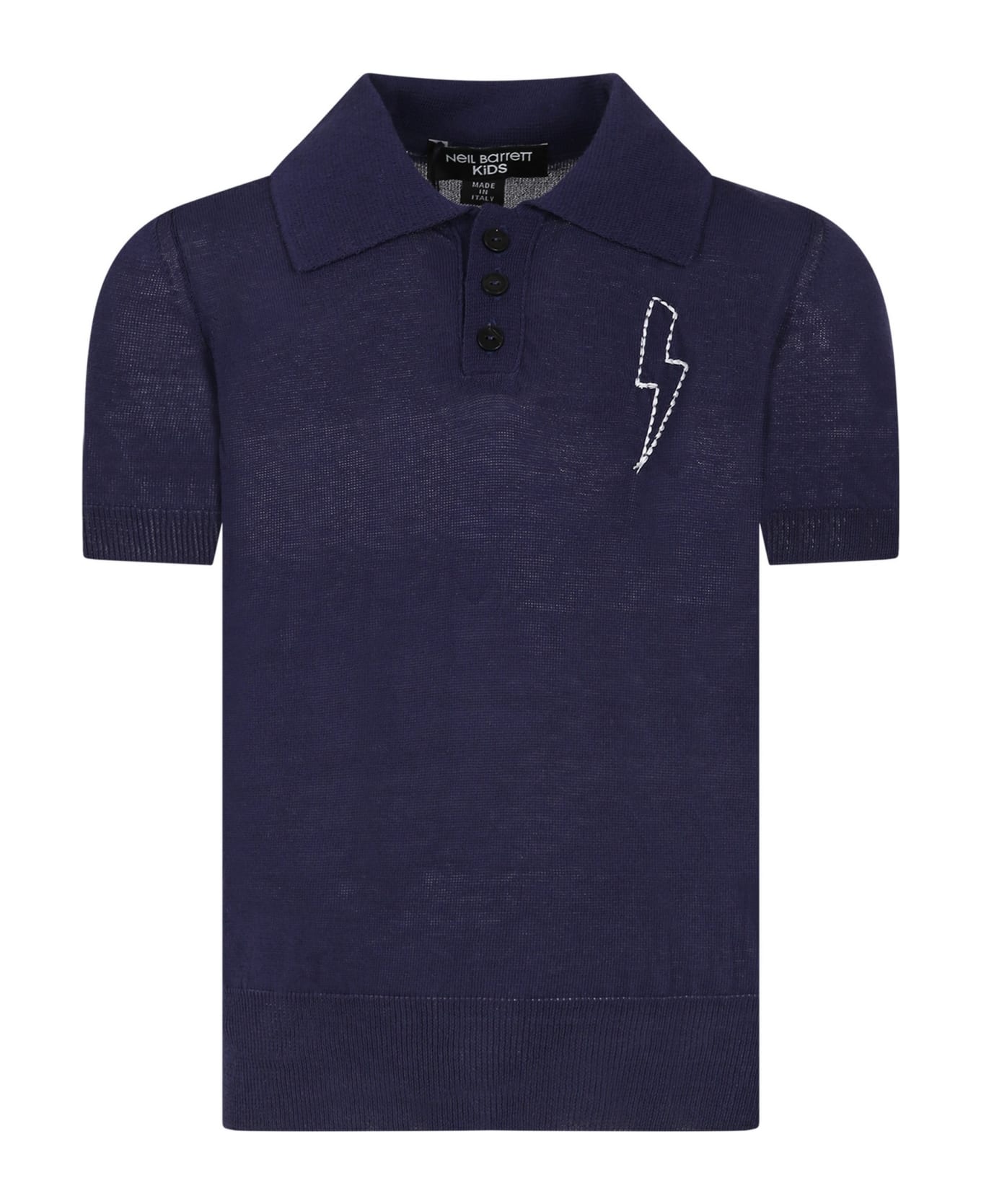 Neil Barrett Blue Polo Shirt With Iconic Thunderbolt For Boy - Blue Tシャツ＆ポロシャツ