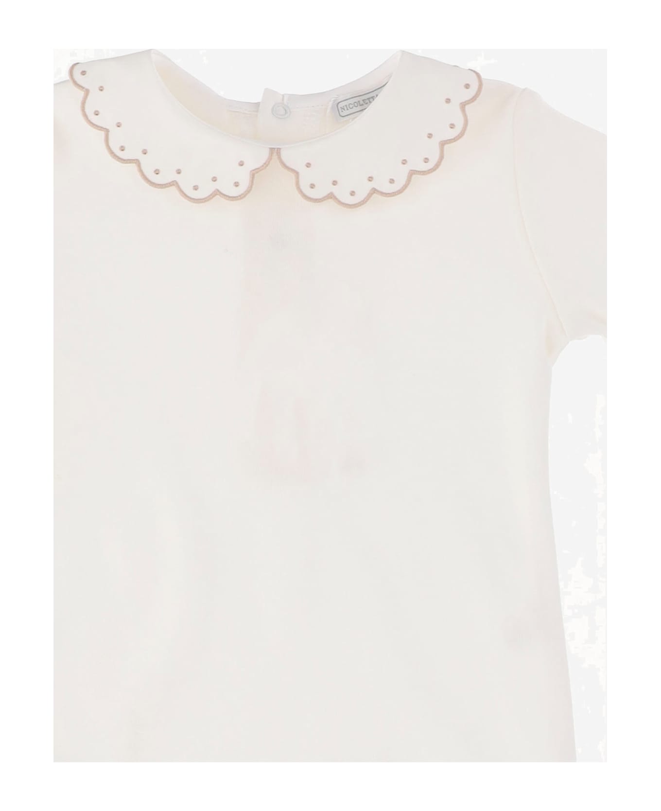 Nicoletta Fanna Cotton Bodysuit With Embroidered Collar - White