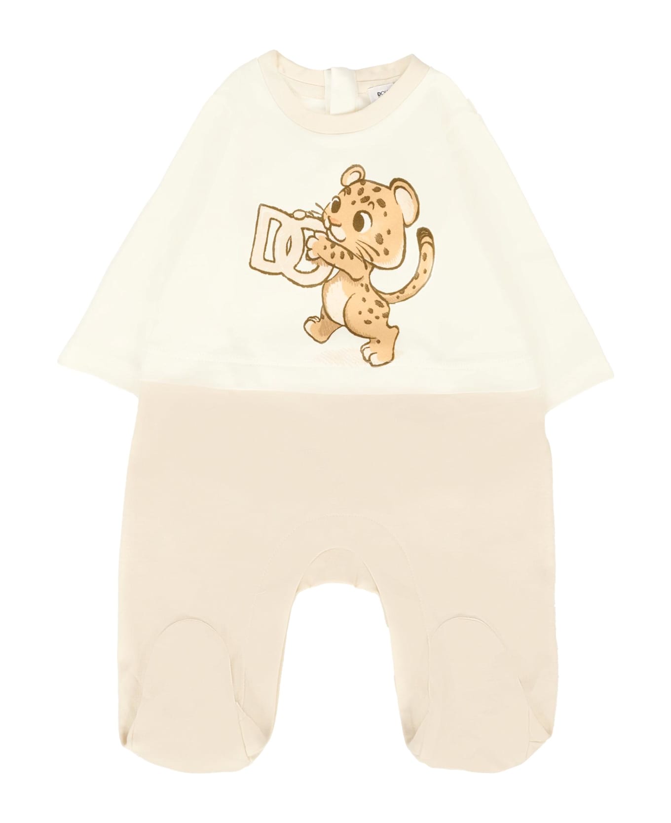 Dolce 
Gabbana Ivory Set For Babykids With Tiger And Logo - Ivory
