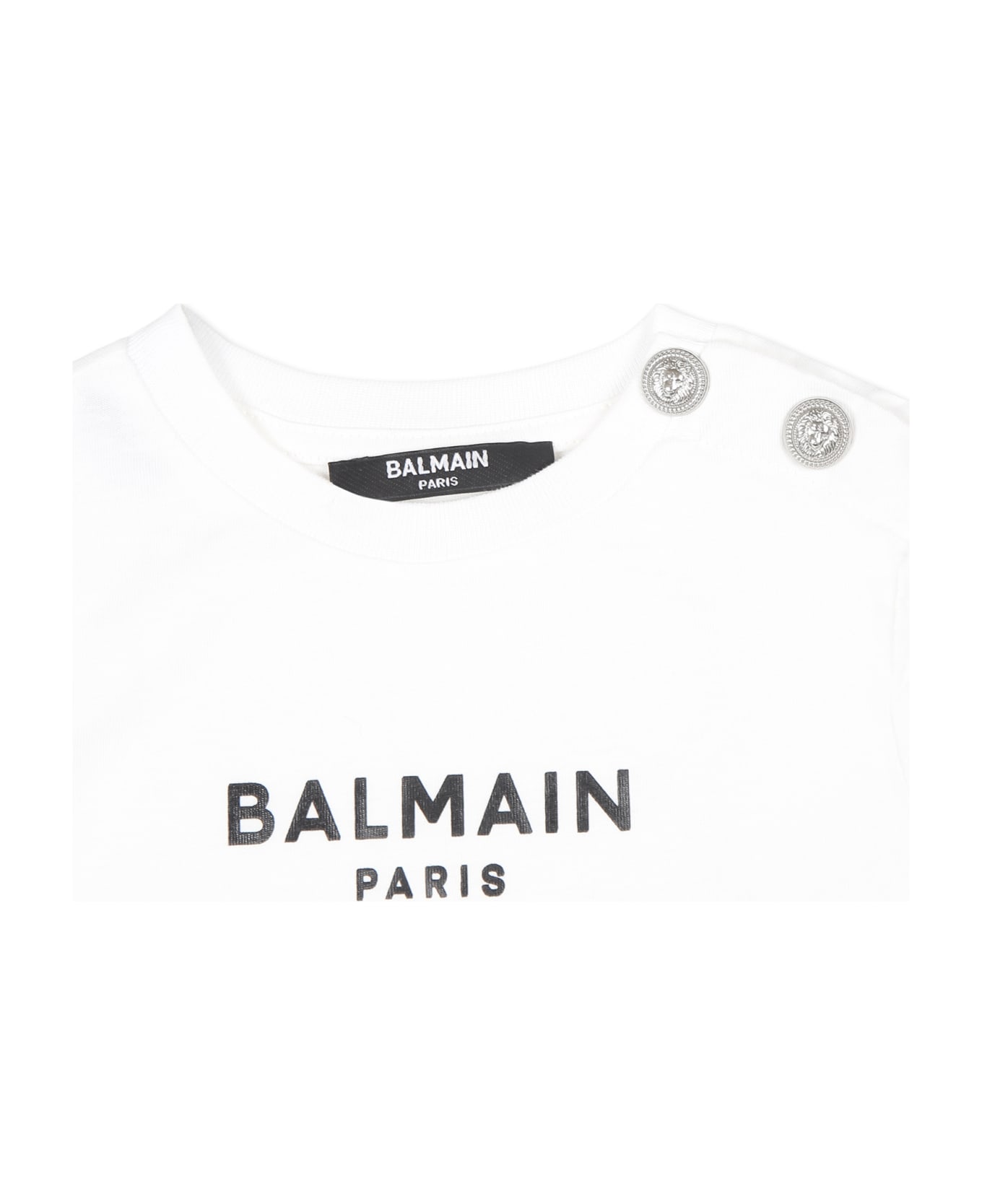 Balmain White T-shirt For Babykids With Logo - White