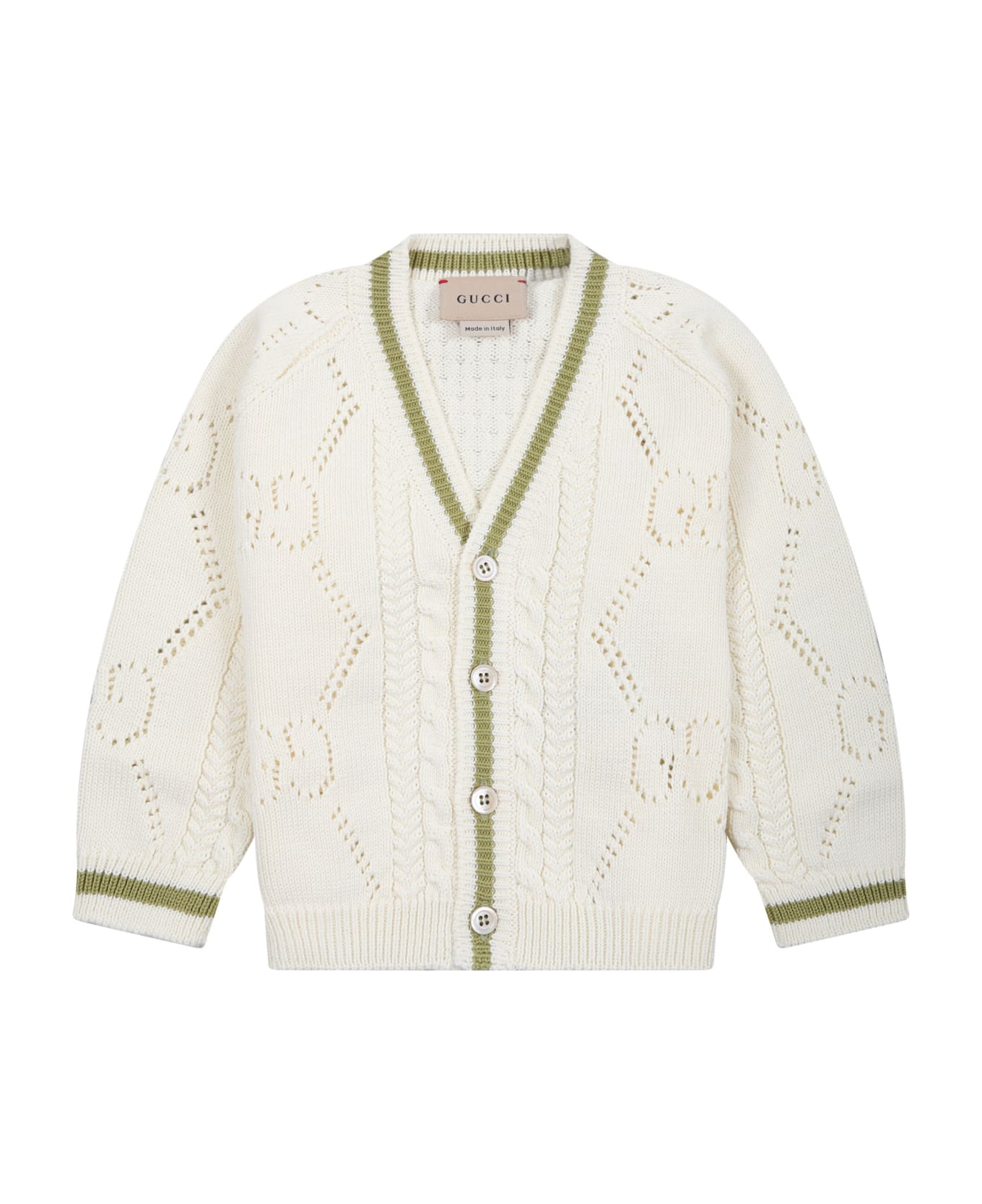 Gucci Ivory Cardigan For Bebies With Logo - White ニットウェア＆スウェットシャツ
