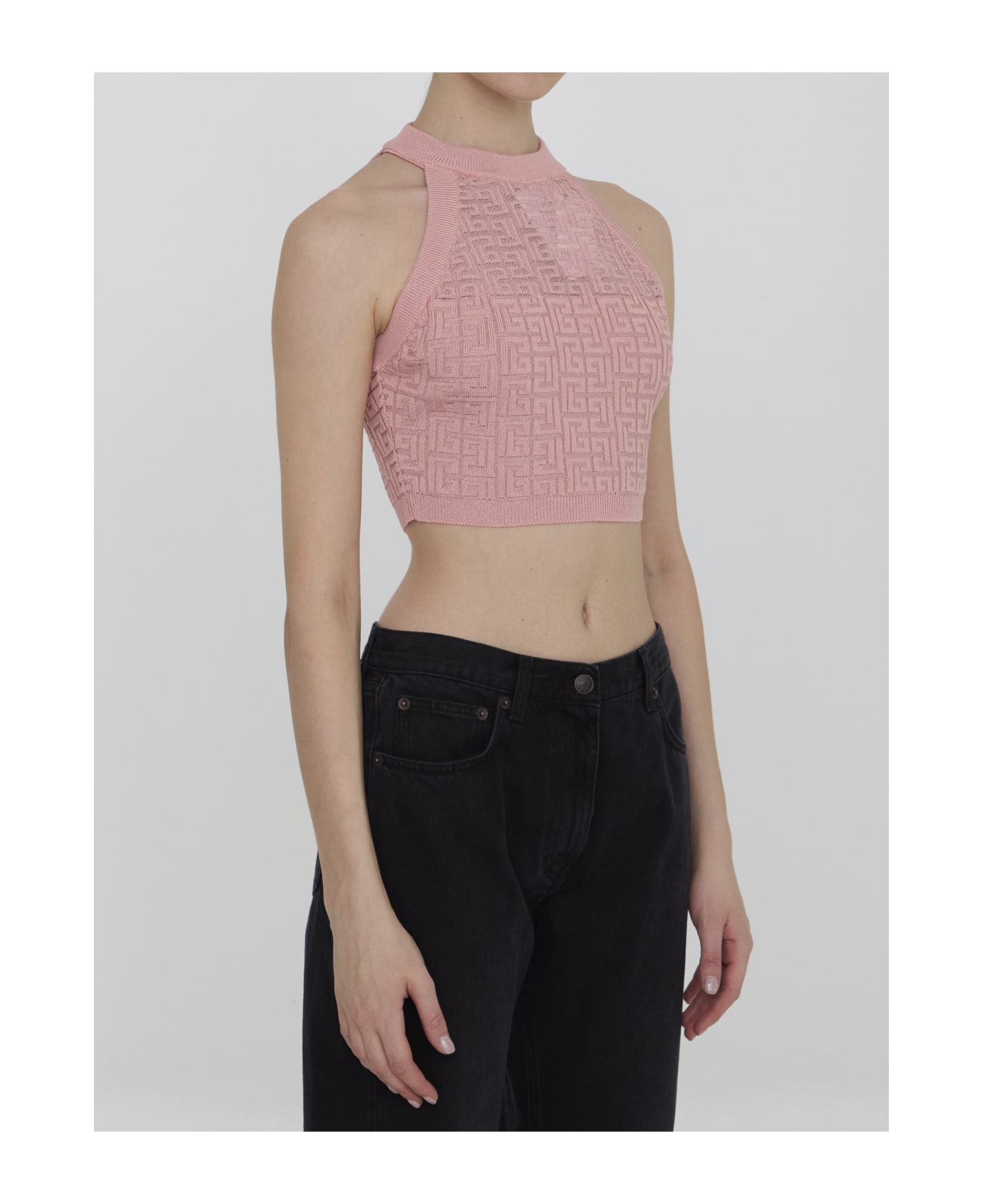 Balmain Pb Labyrinth Knit Top - PINK