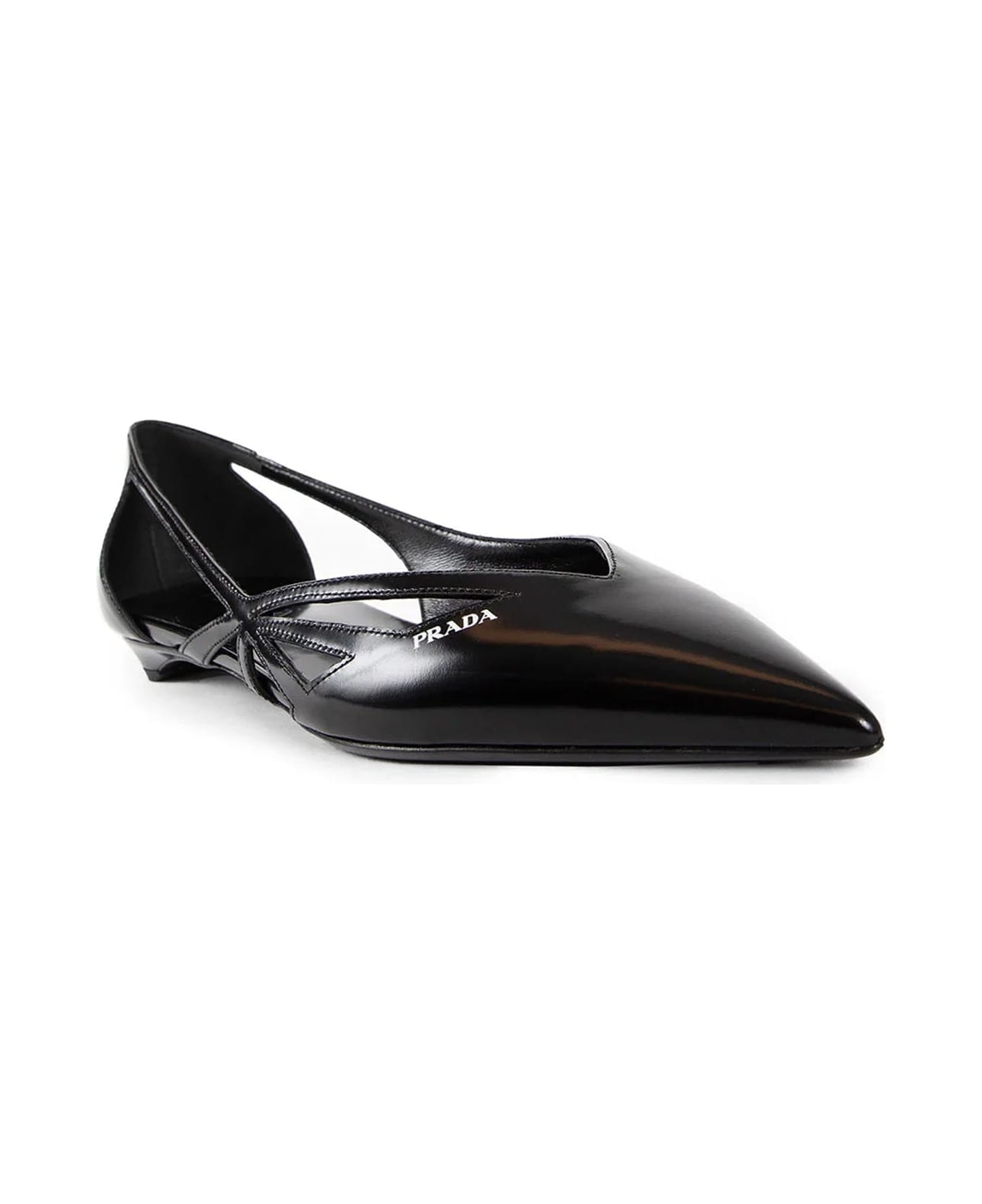 Prada Brushed Leather Cut-out Ballerina Flats - Black