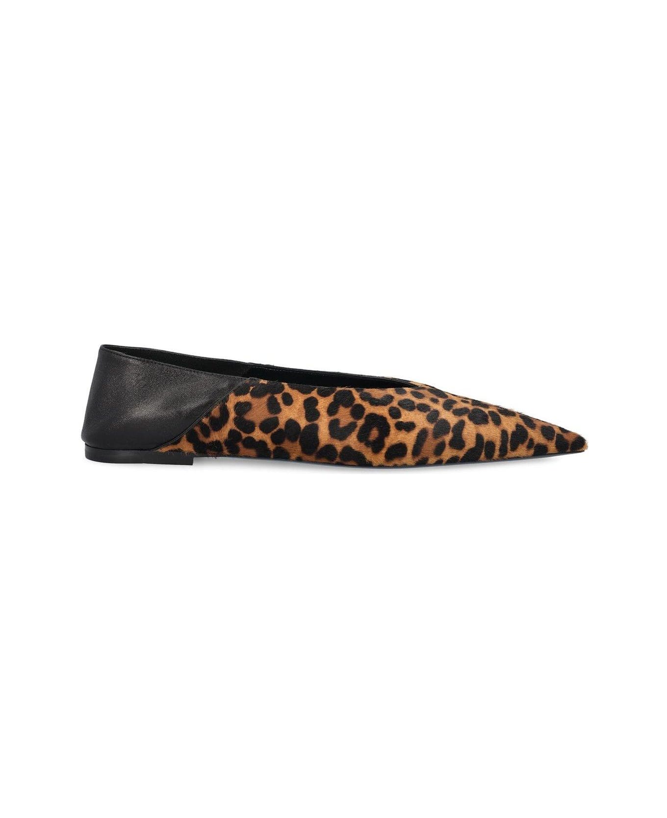 Saint Laurent All-over Patterned Pointed Toe Flat Shoes - Brown