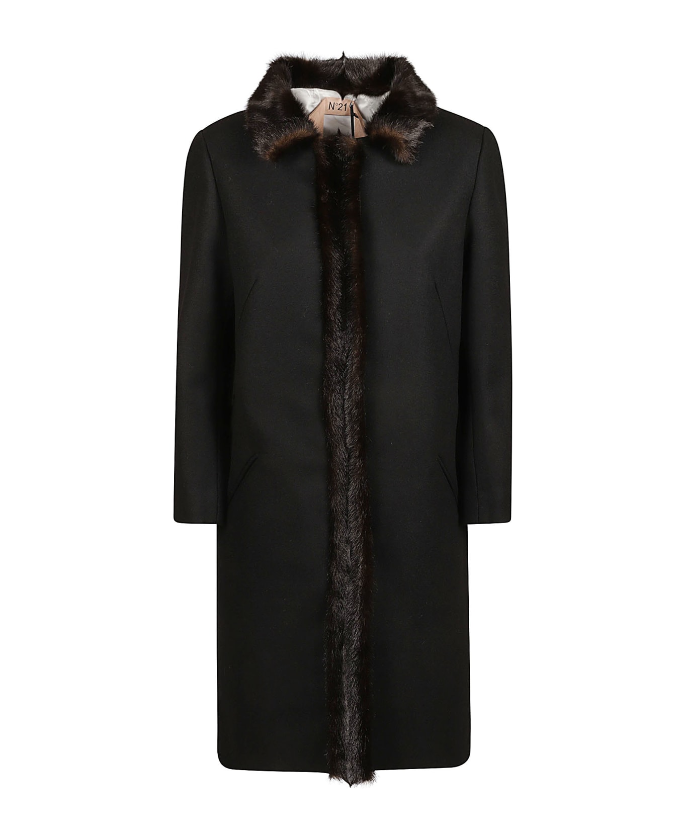 N.21 Fur Detailed Long Coat - Black コート