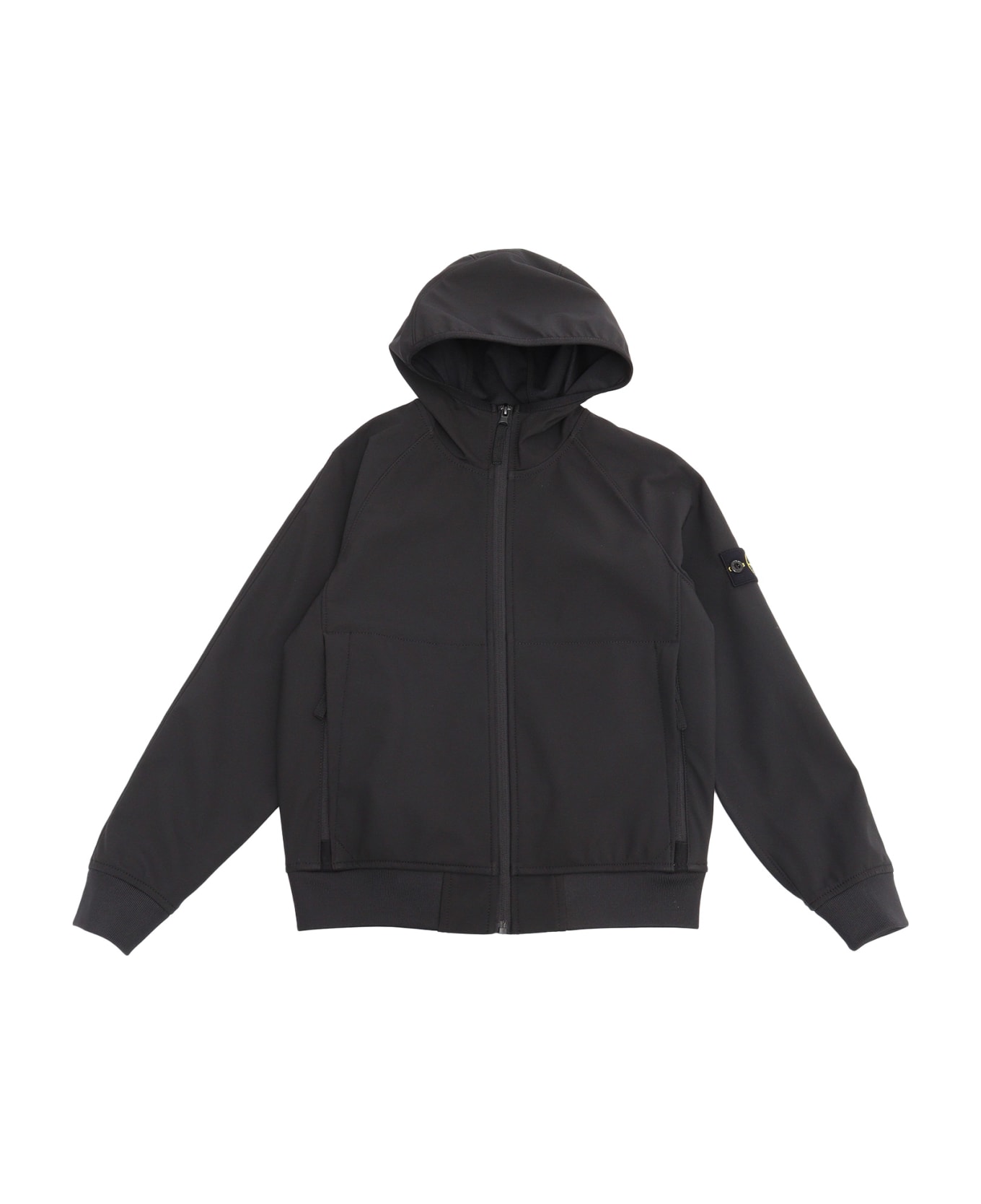 Stone Island Junior Black Jacket With Logo - BLACK