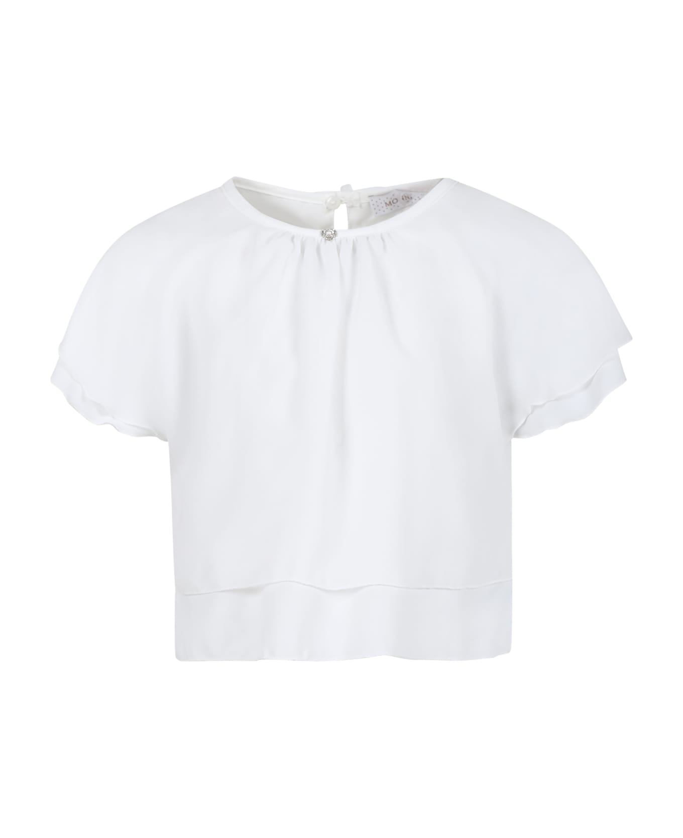 Monnalisa White Top For Girl With Bows - White トップス
