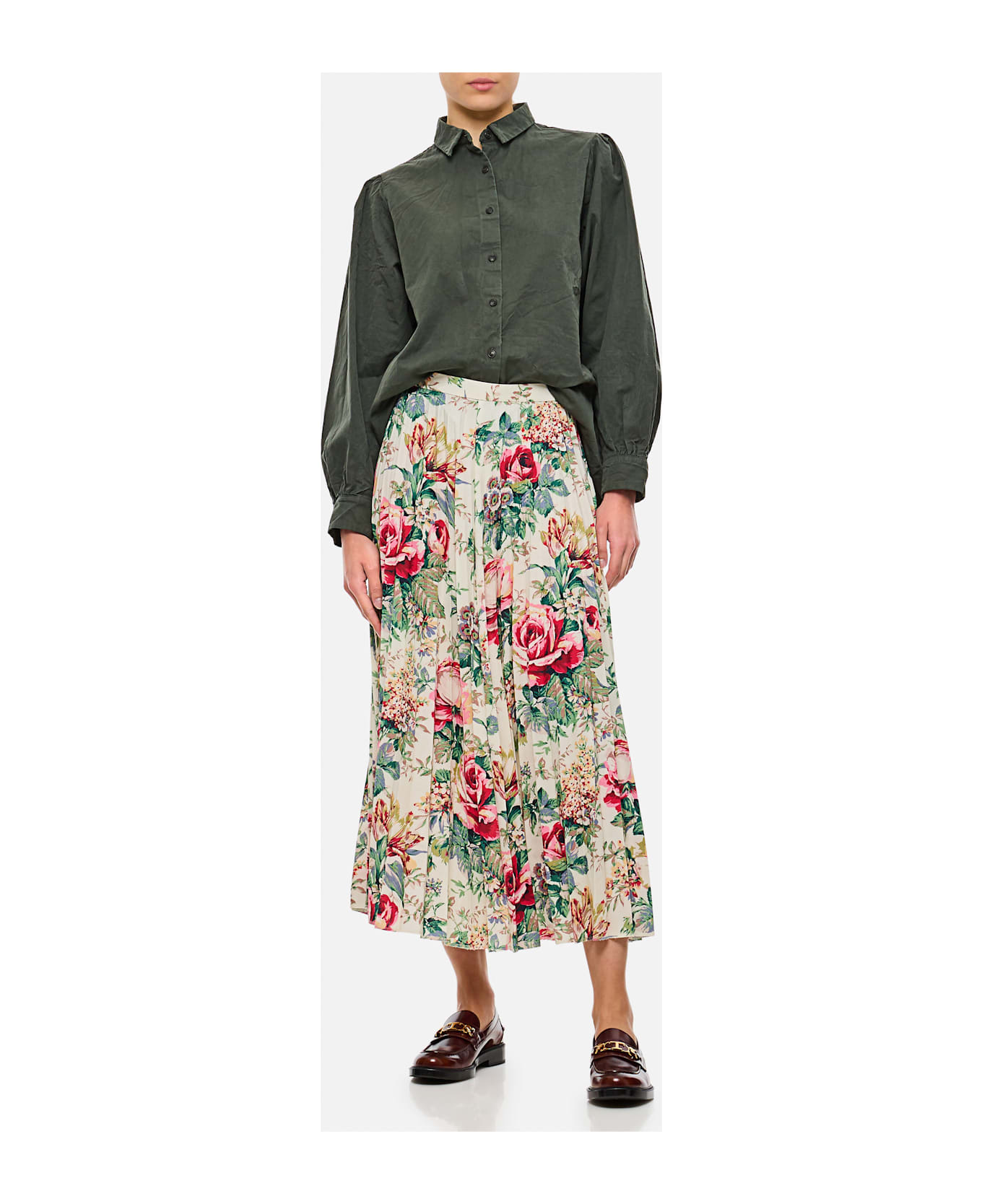 Junya Watanabe Flower Pattern Printed Pleated Midi Skirt - MultiColour