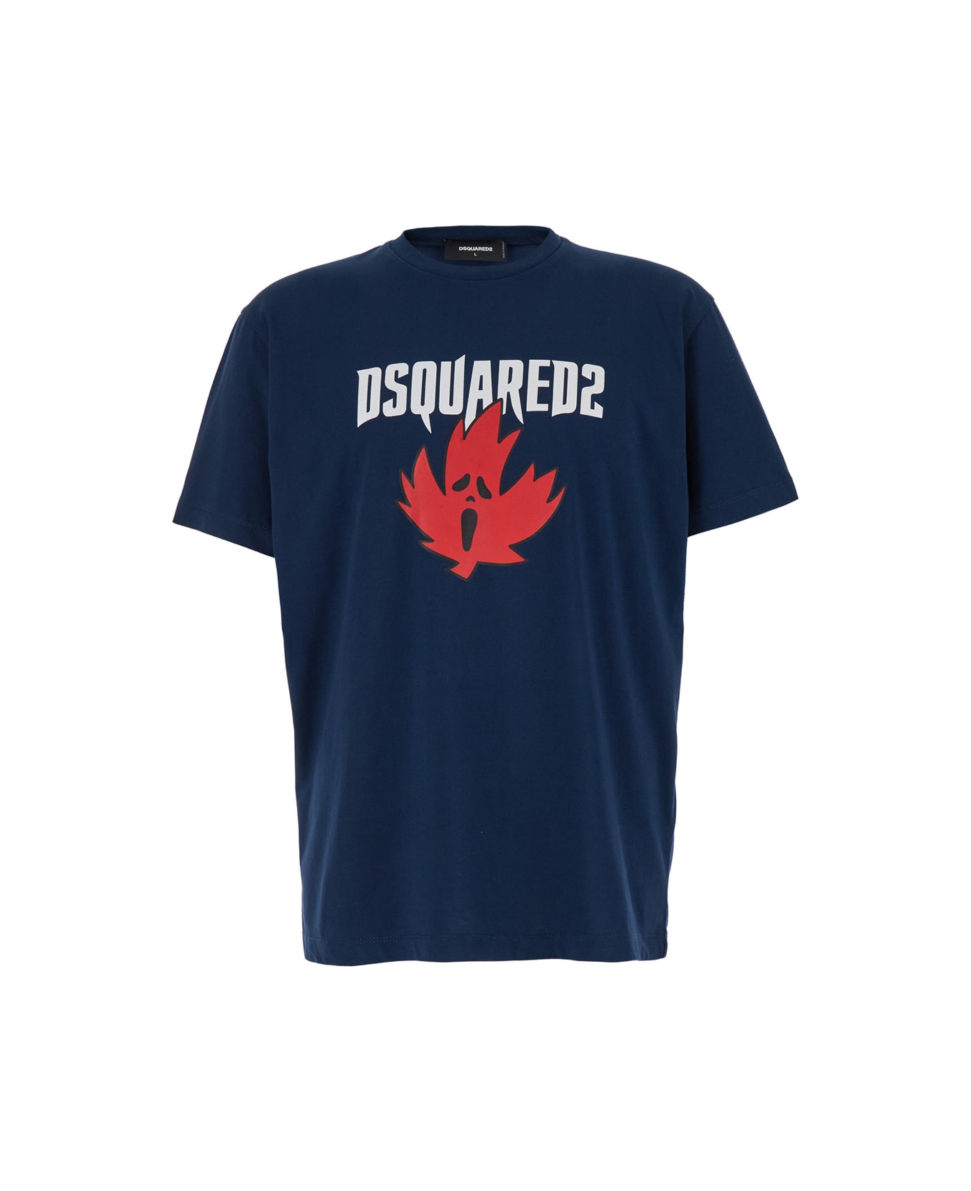 Dsquared2 Blue Crewneck T-shirt Witrh Screaming Maple In Cotton Man - Blu