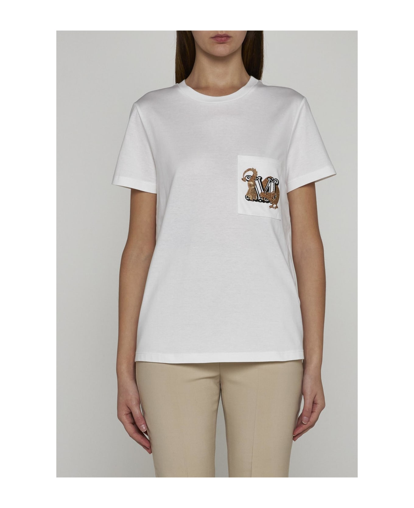 Max Mara Elmo Logo Cotton T-shirt - WHITE Tシャツ