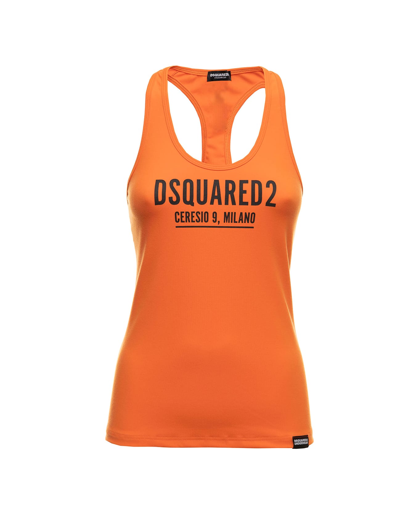Dsquared2 D-squared2 Woman 's Stretch Cottonorange Tank Top With Logo Print - Orange