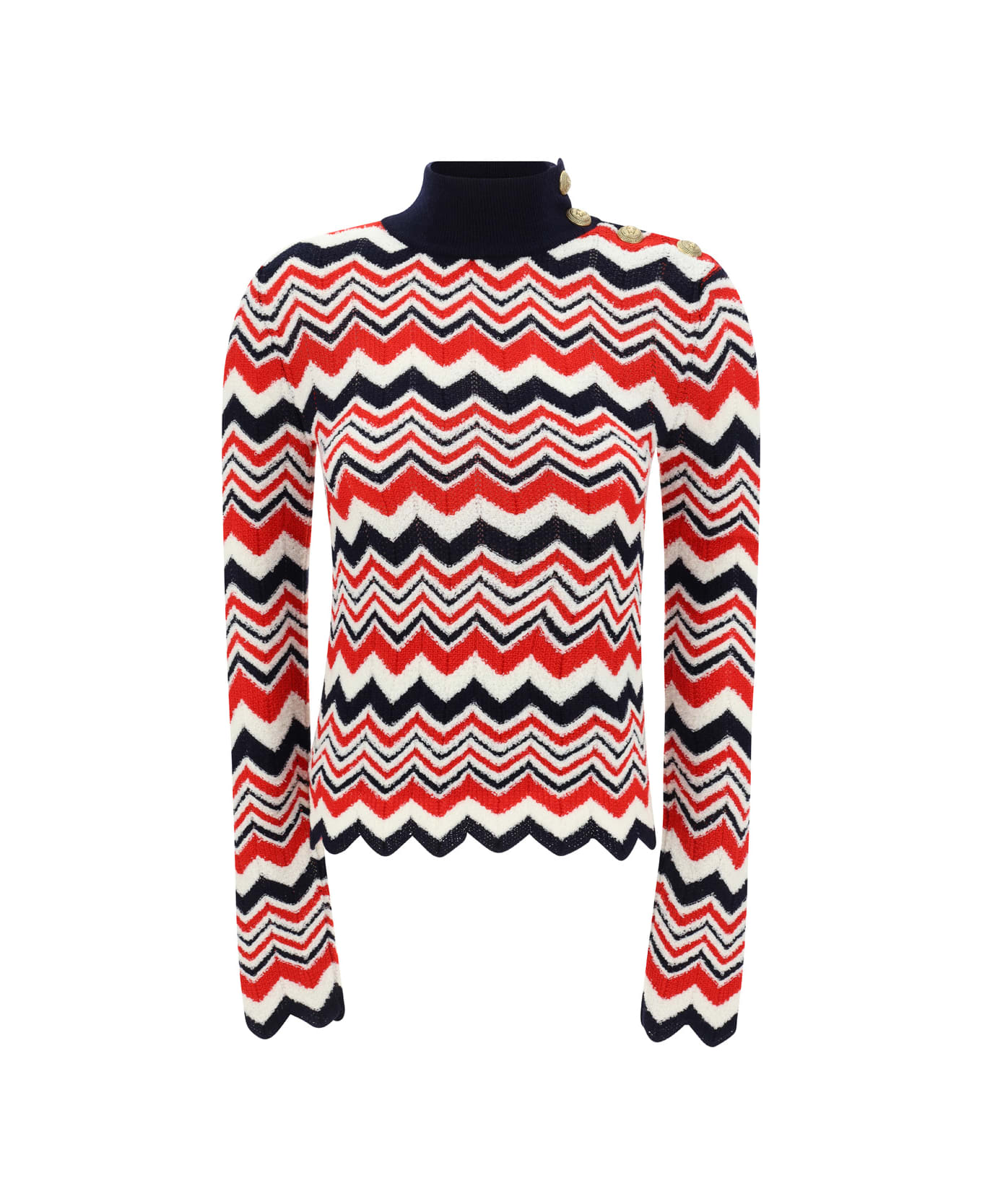 Balmain Turtleneck Sweater - Bleu Marine Fonce/blanc/rouge ニットウェア