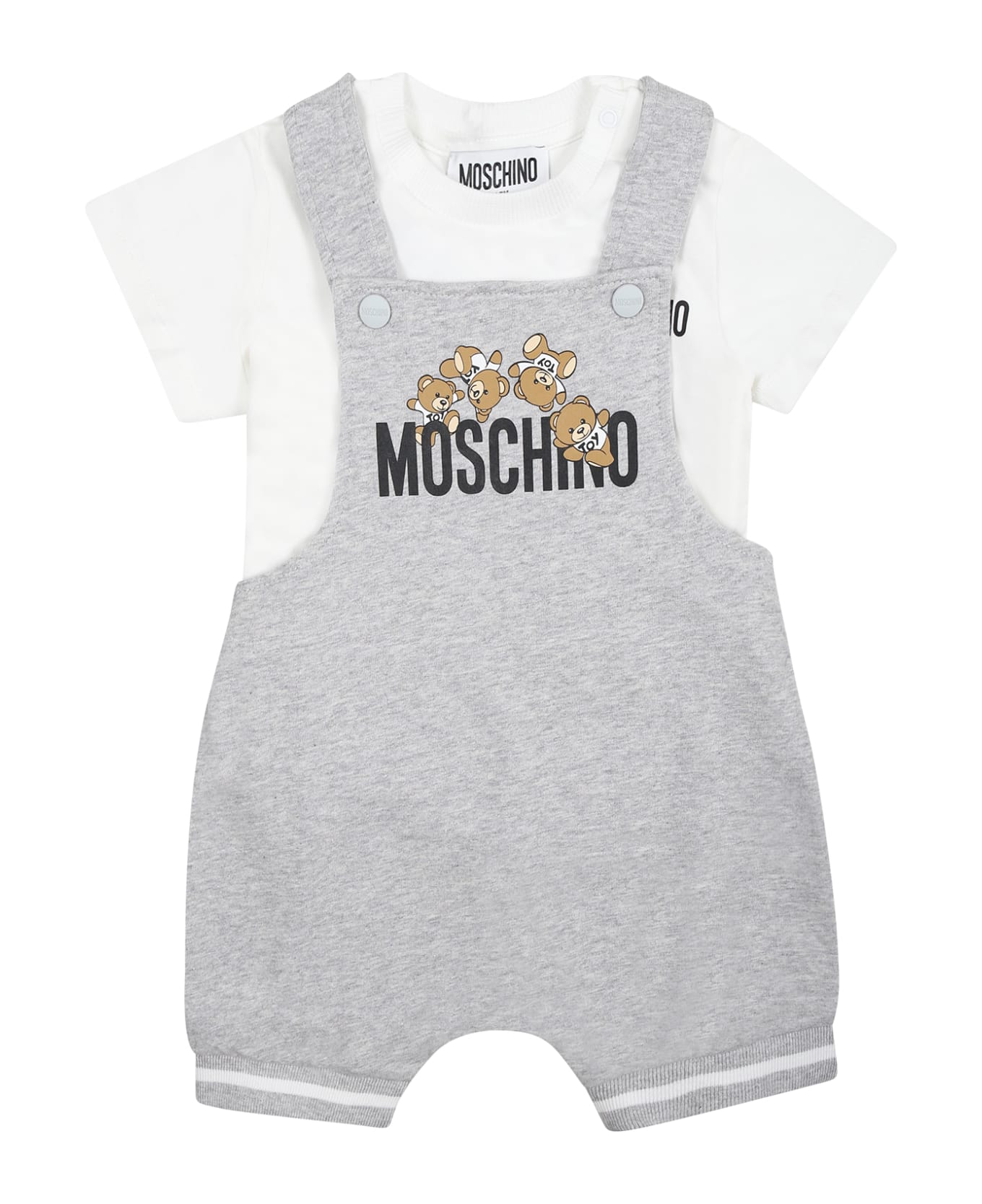 Moschino Gray Dungarees For Baby Boy With Teddy Bear - Grey コート＆ジャケット