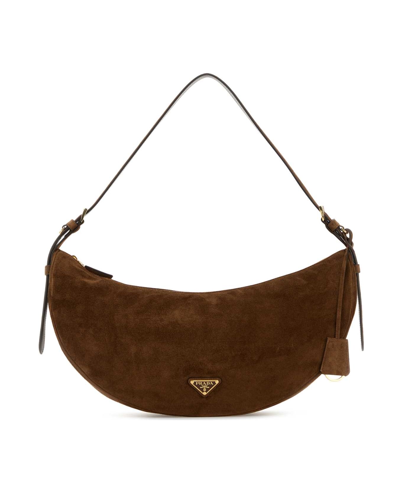 Prada Brown Suede Large Prada Demi-lune Crossbody Bag - CACAO