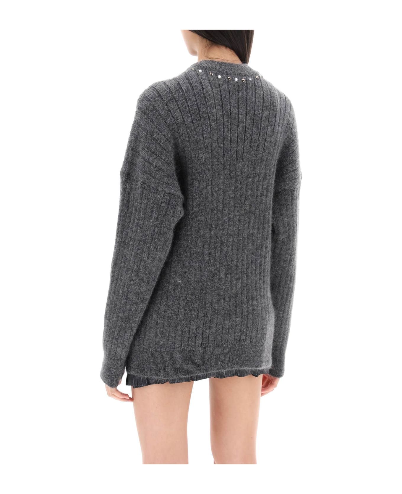 Alessandra Rich Cardigan With Studs And Crystals - GREY MELANGE (Grey)