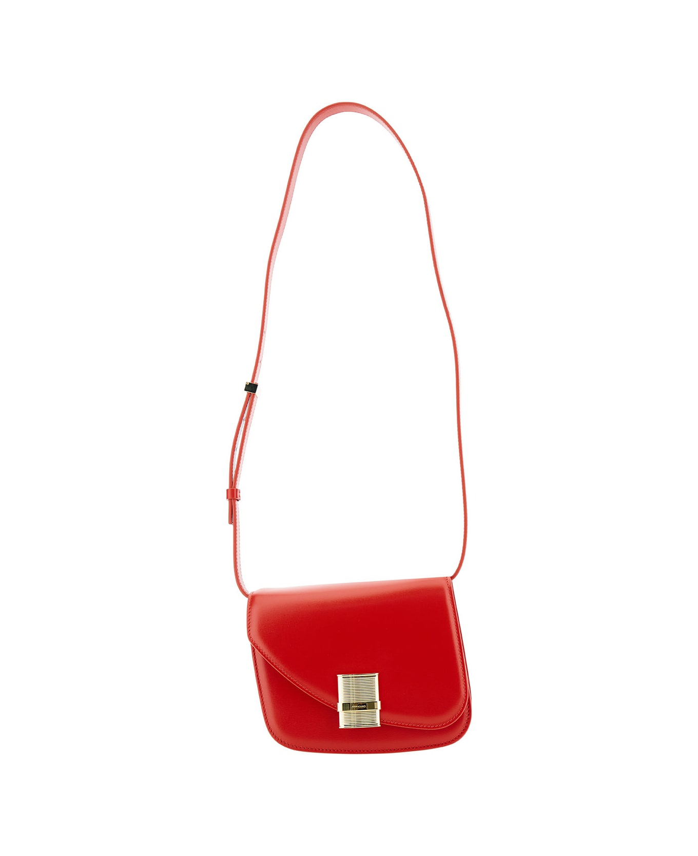 Ferragamo 'oyster' Red Asymmetric Crossbody Bag With Logo Detail In Leather Woman - Red トートバッグ