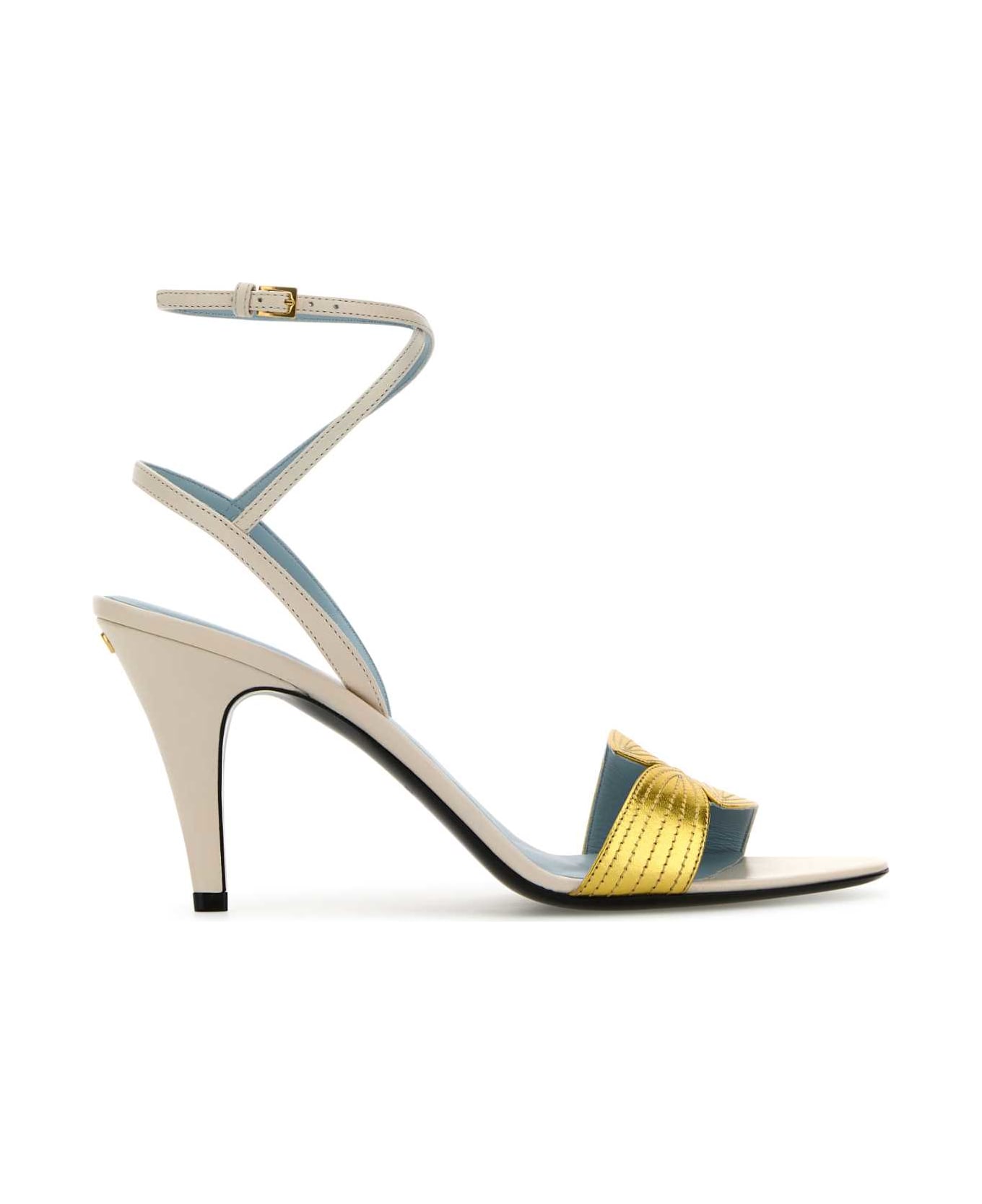 Valentino Garavani Ivory Leather Foliefoliage Sandals - LIGHTIVORYOLDGOLD