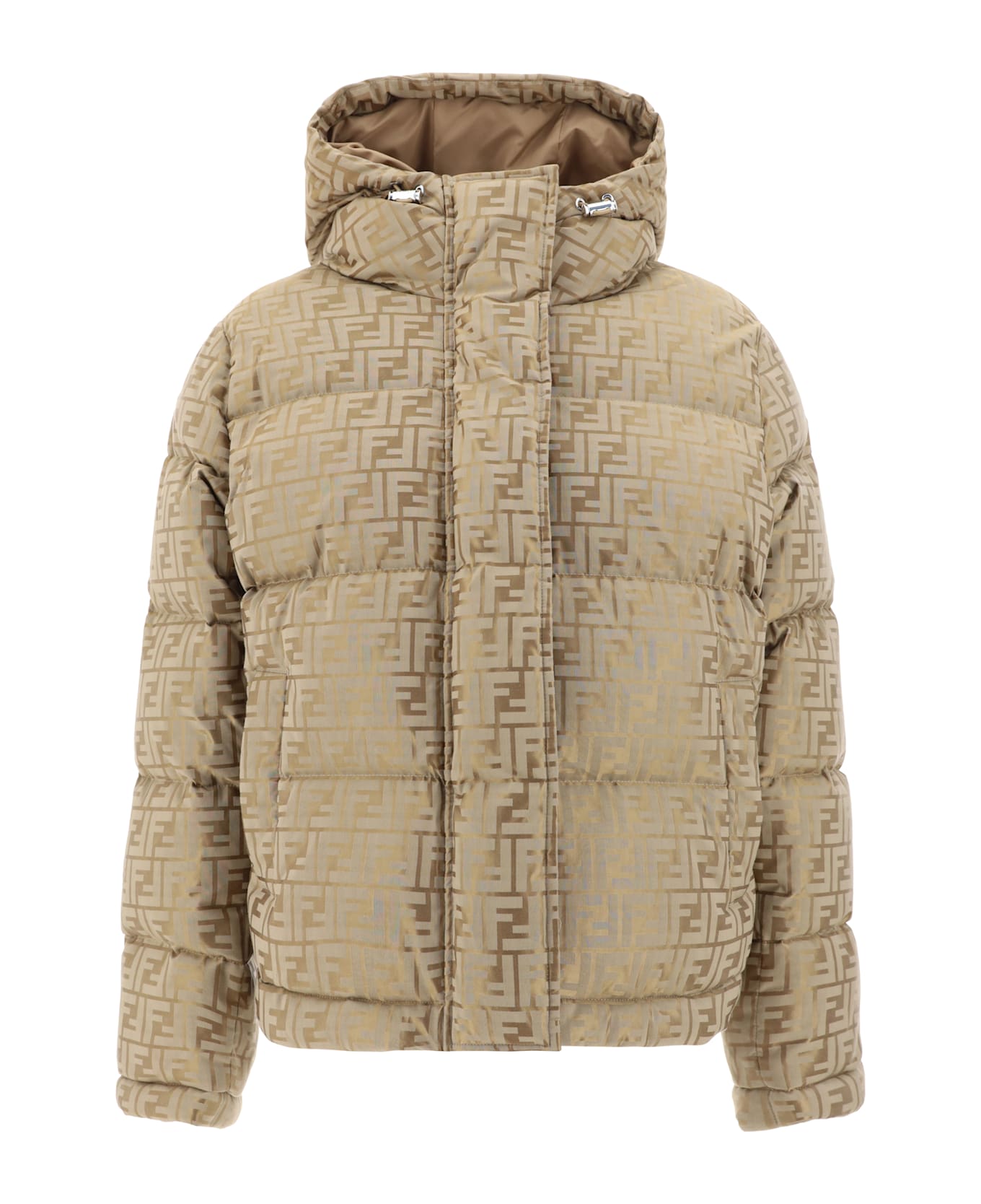 Fendi Embroidered Cotton Blend Down Jacket - BEIGE