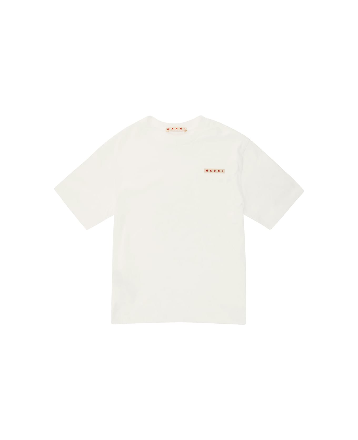 Marni White Crewneck T-shirt With Logo Patch In Cotton Boy - White