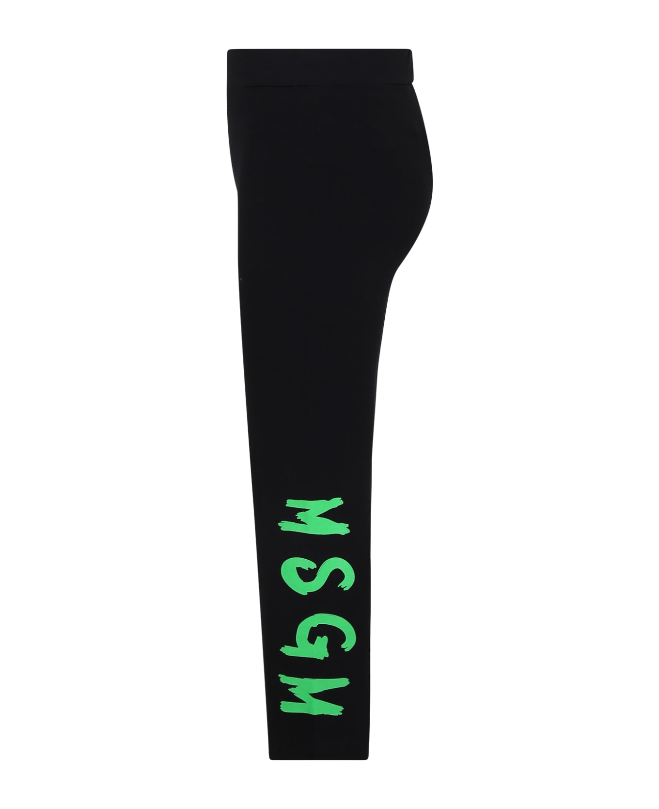 MSGM Black Legging For Girl With Logo - Black ボトムス