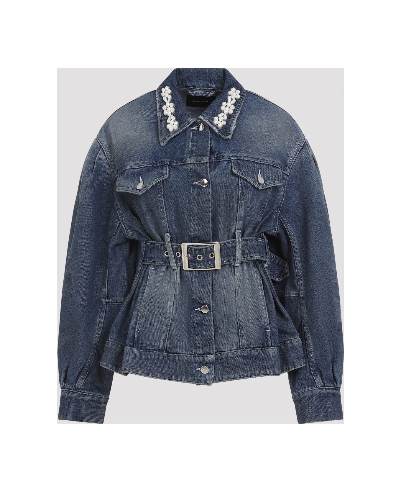 Simone Rocha Sculpted Belt Jacket - Distressed Blue Pearl