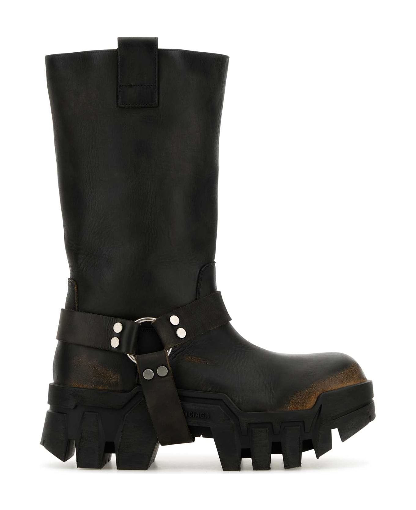 Balenciaga Black Leather Bulldozer Harness Ankle Boots - FADEDBLACK