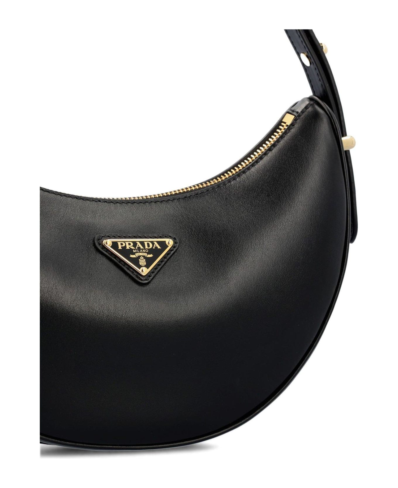 Prada Triangle Logo Plaque Moon Shaped Shoulder Bag - Nero