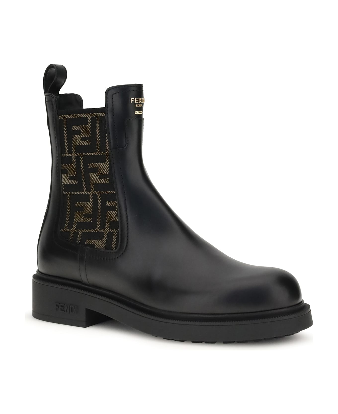 Fendi Ff Leather And Fabric Ankle Boots