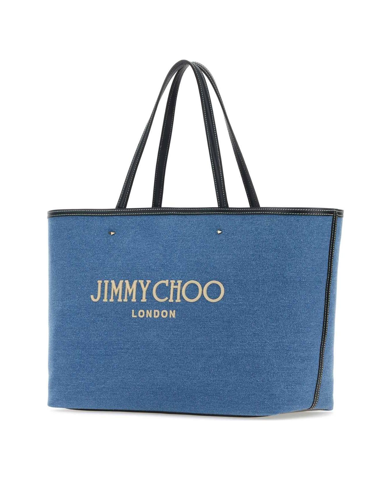 Jimmy Choo Denim Marli/s Shopping Bag - DENIMECRUNAVYLIGHTGOLD