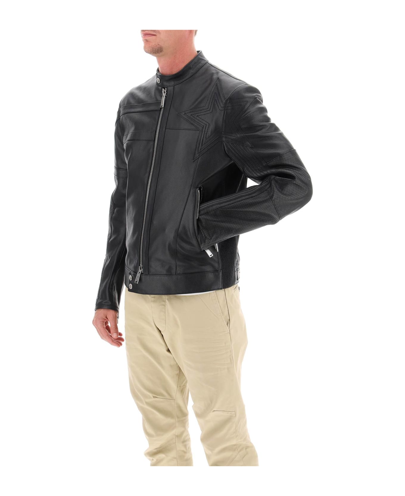 Dsquared2 Leather Biker Jacket - BLACK (Black)