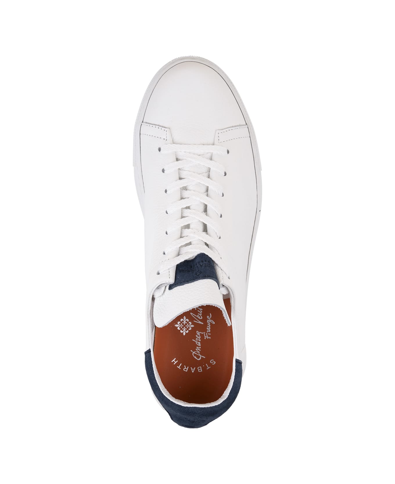 Andrea Ventura White Leather Sneakers With Blue Spoiler - White