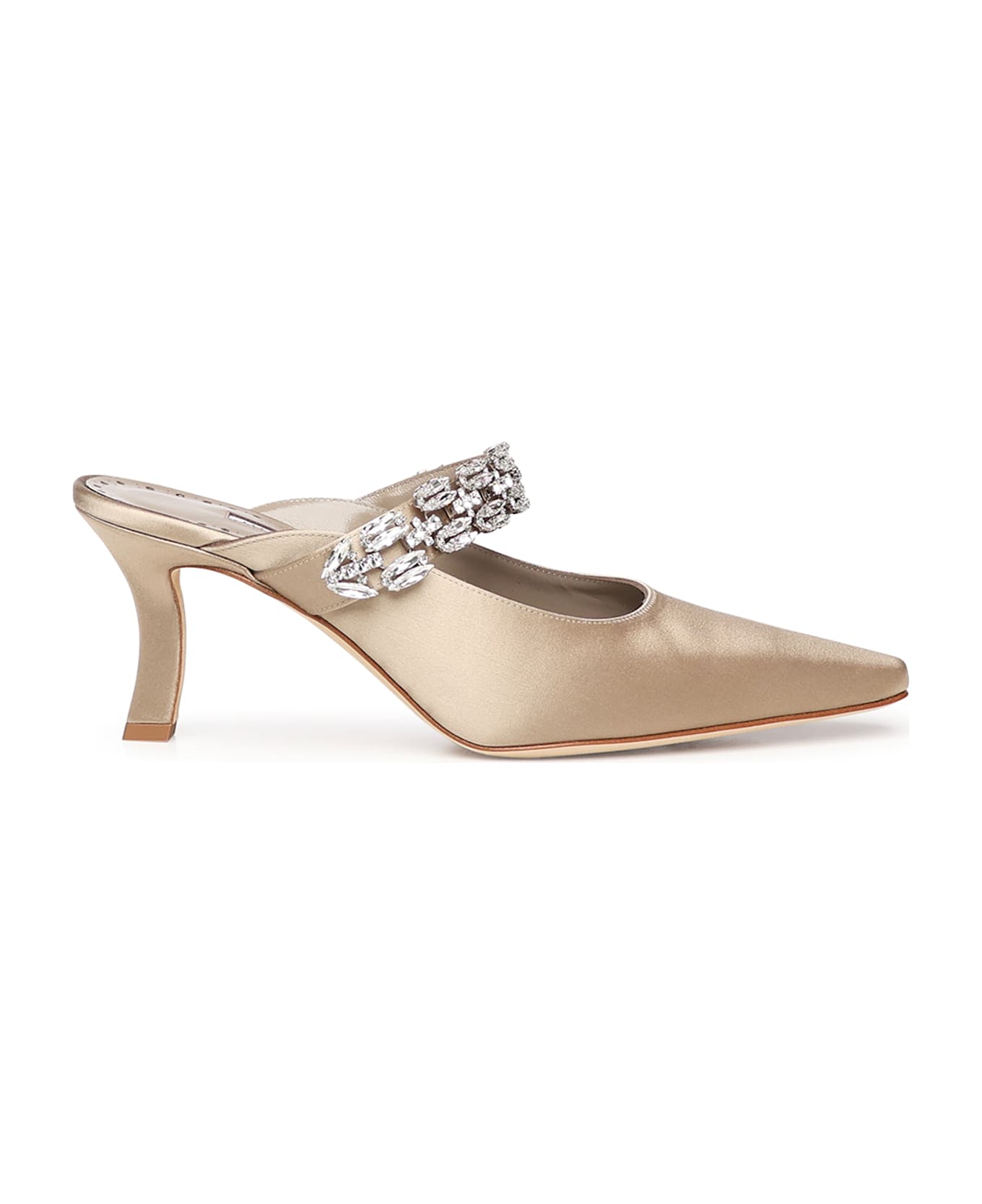 Manolo Blahnik Tamolmu Satin Mules With Crystals - Beige