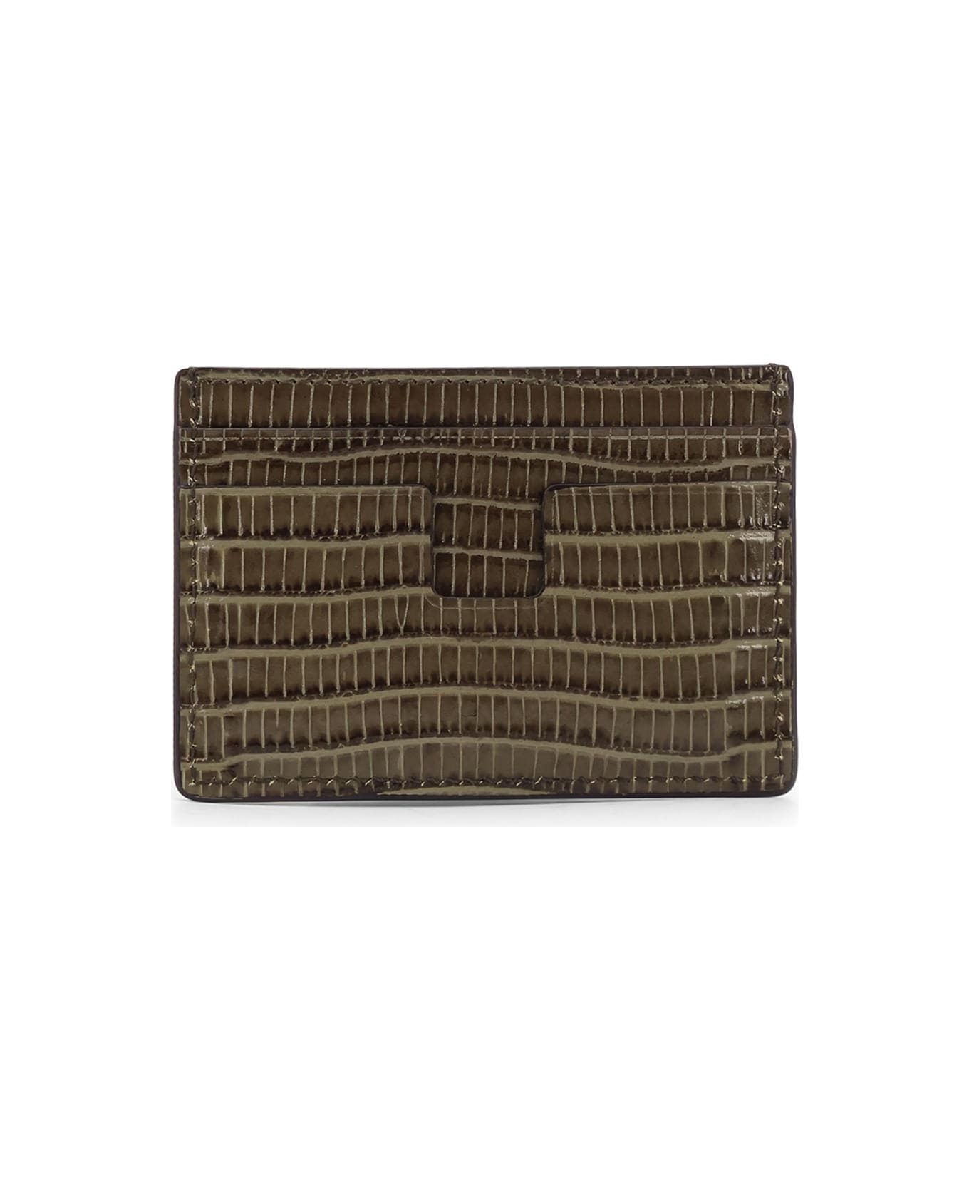 Tom Ford Leather Cardholder With Croco Effect - SLATE