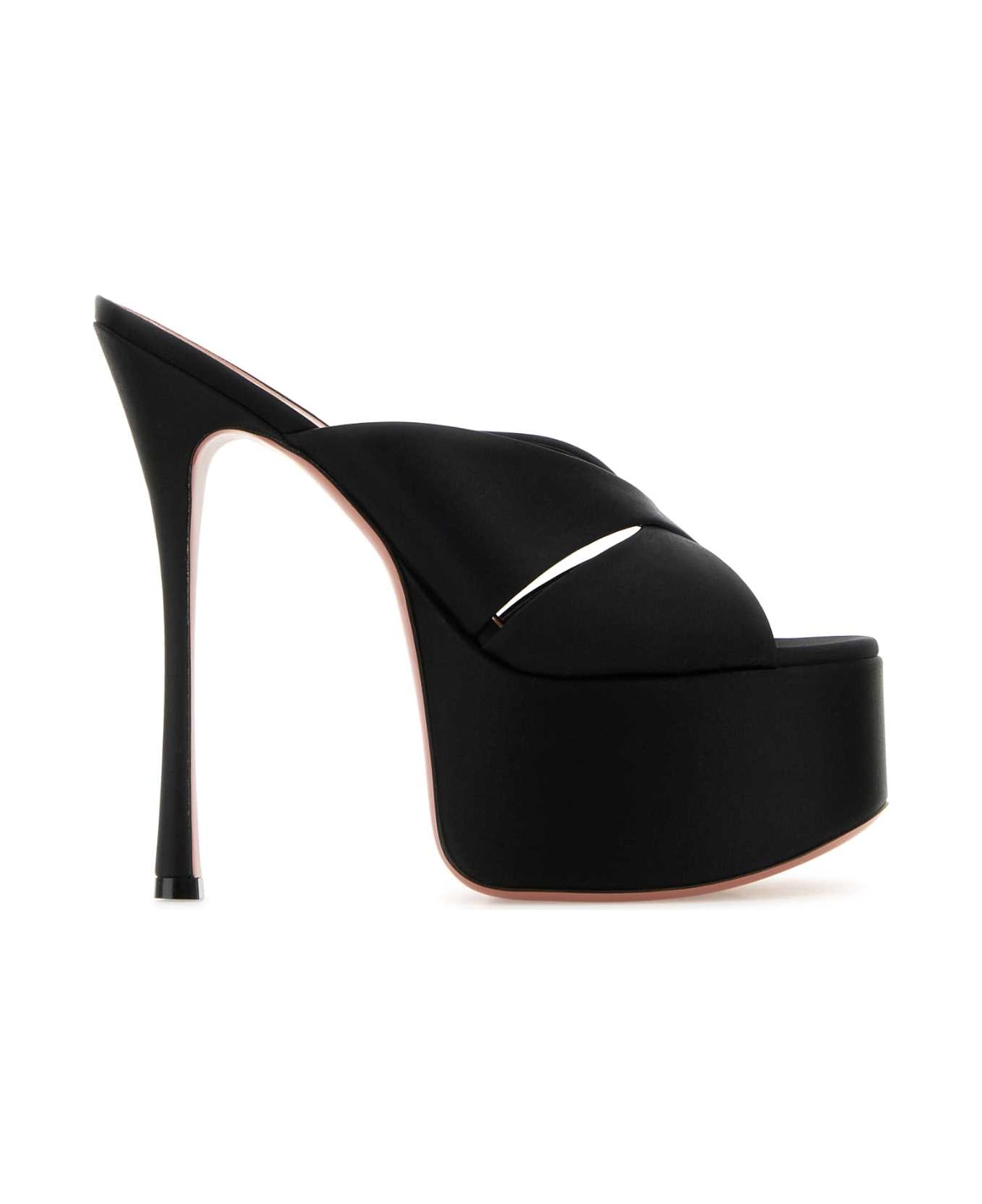 Amina Muaddi Black Satin Salma Mules - SATINBLACK