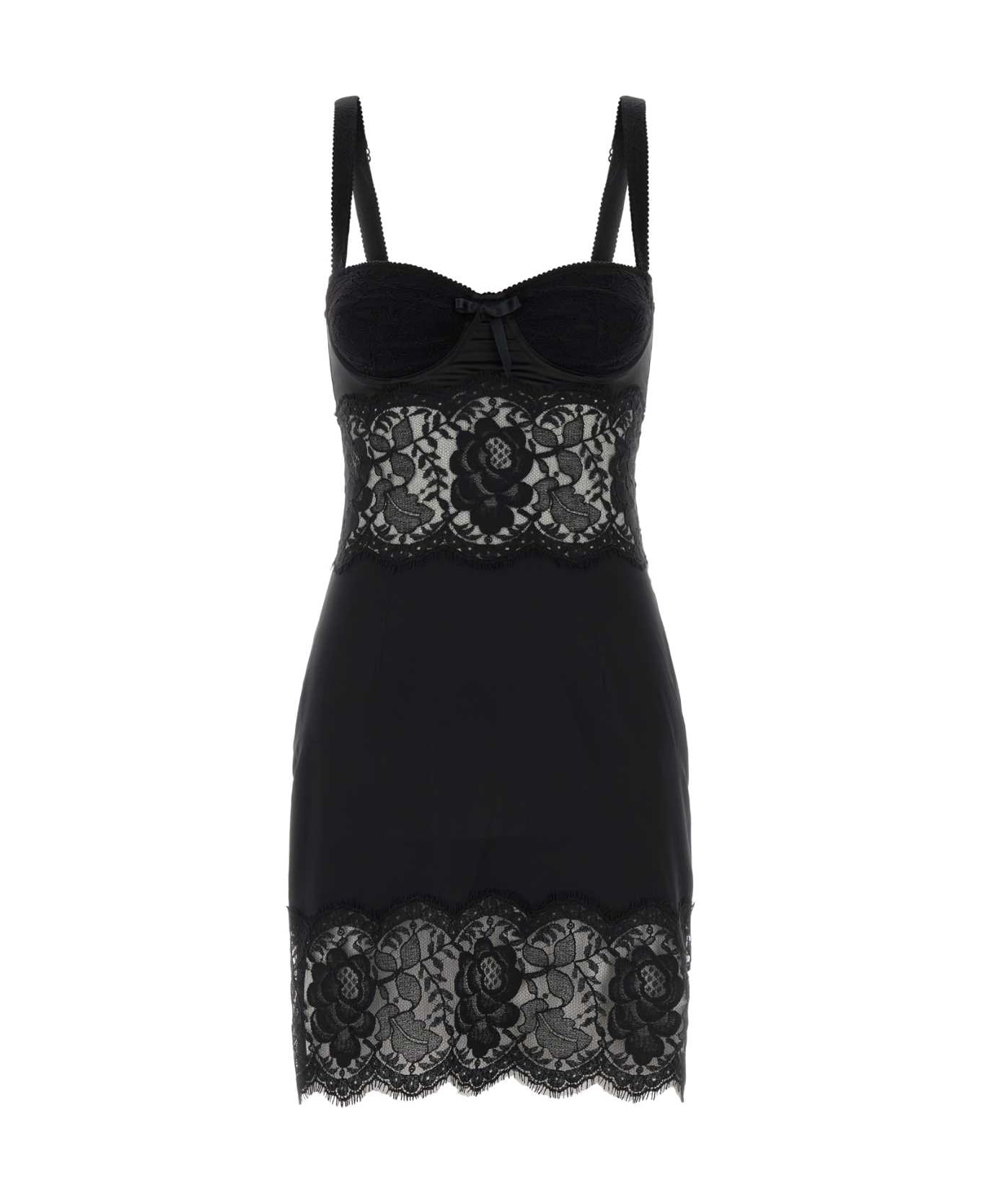 Dolce 
Gabbana Black Satin And Lace Dress - NERO