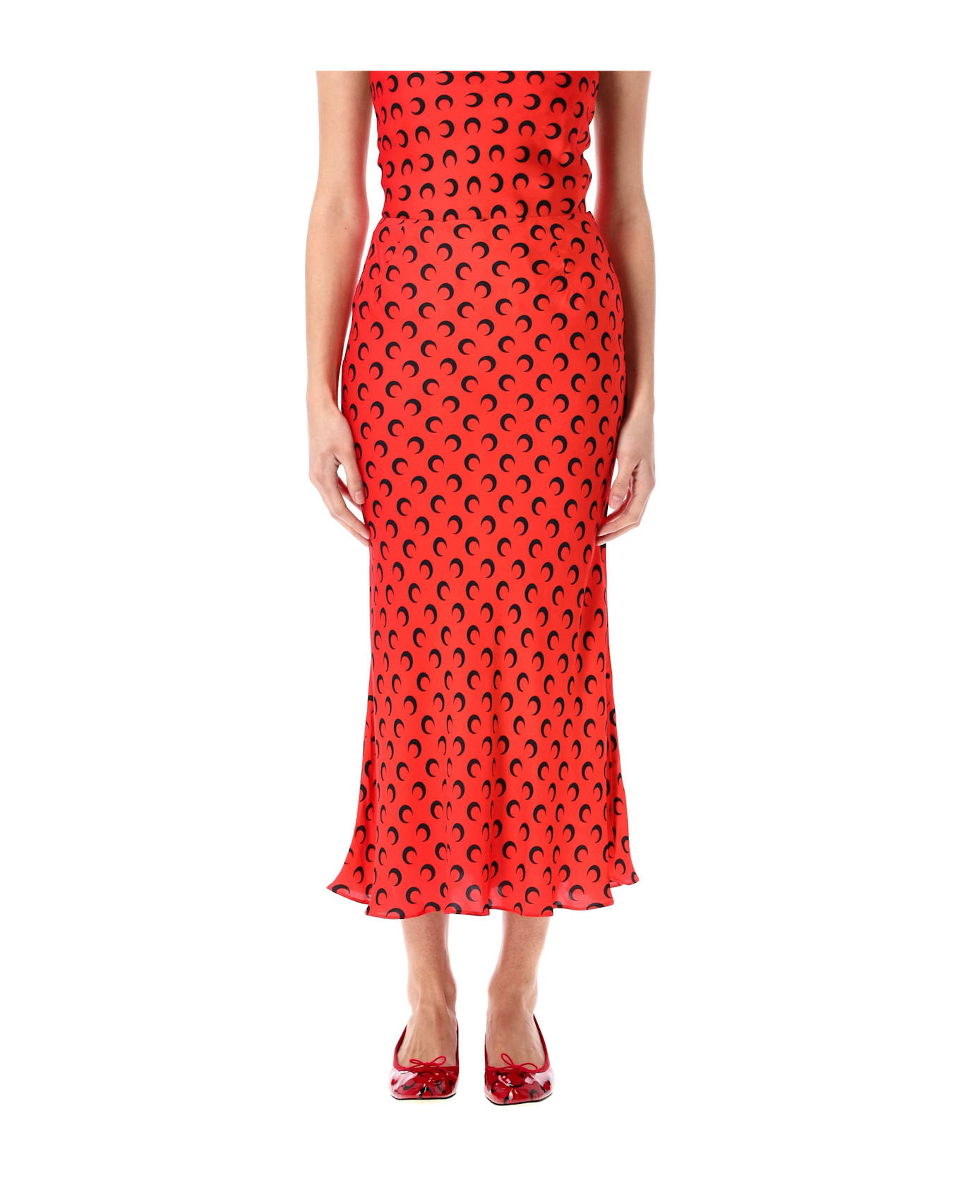 Marine Serre Moon Satin Midi Skirt - RED
